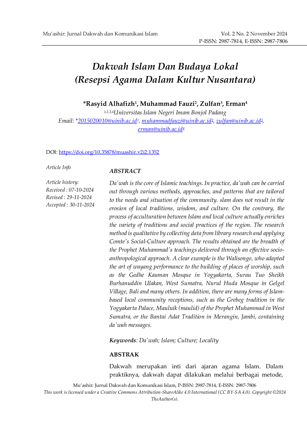 JURIS Dakwah Islam Dan Budaya Lokal Resepsi Agama Dalam Kultur Nusantara