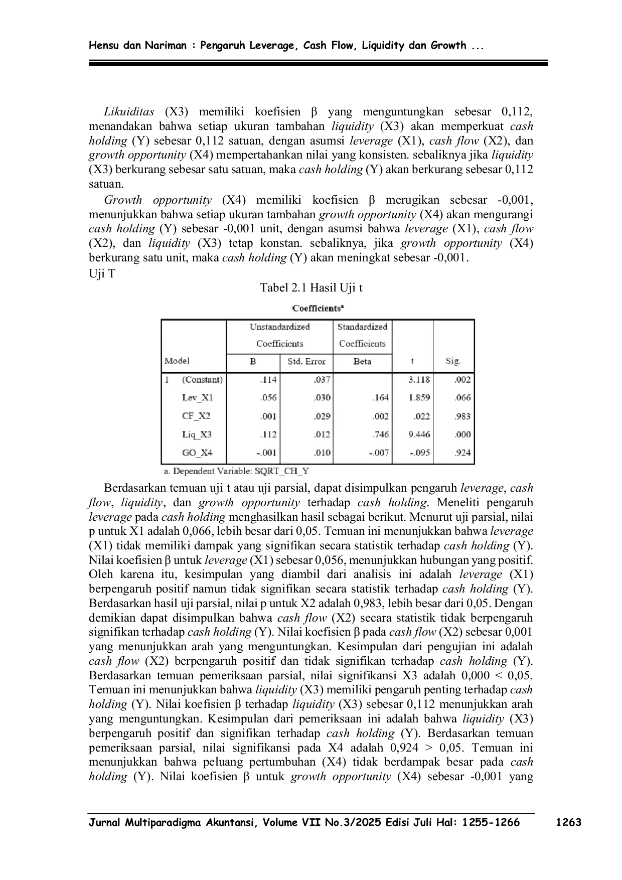 JURIS Pengaruh Leverage Cash Flow Liquidity Dan Growth Opportunity Terhadap Cash Holding
