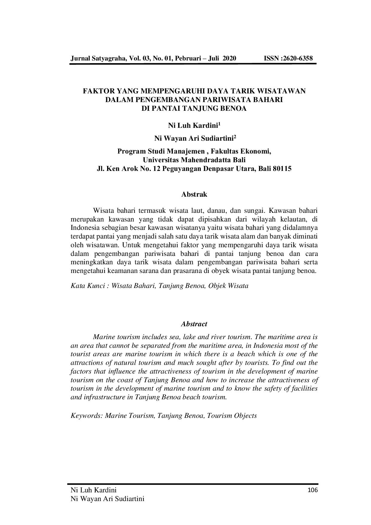 JURIS Faktor Yang Mempengaruhi Daya Tarik Wisatawan Dalam Pengembangan Pariwisata Bahari Di Pantai Tanjung Benoa