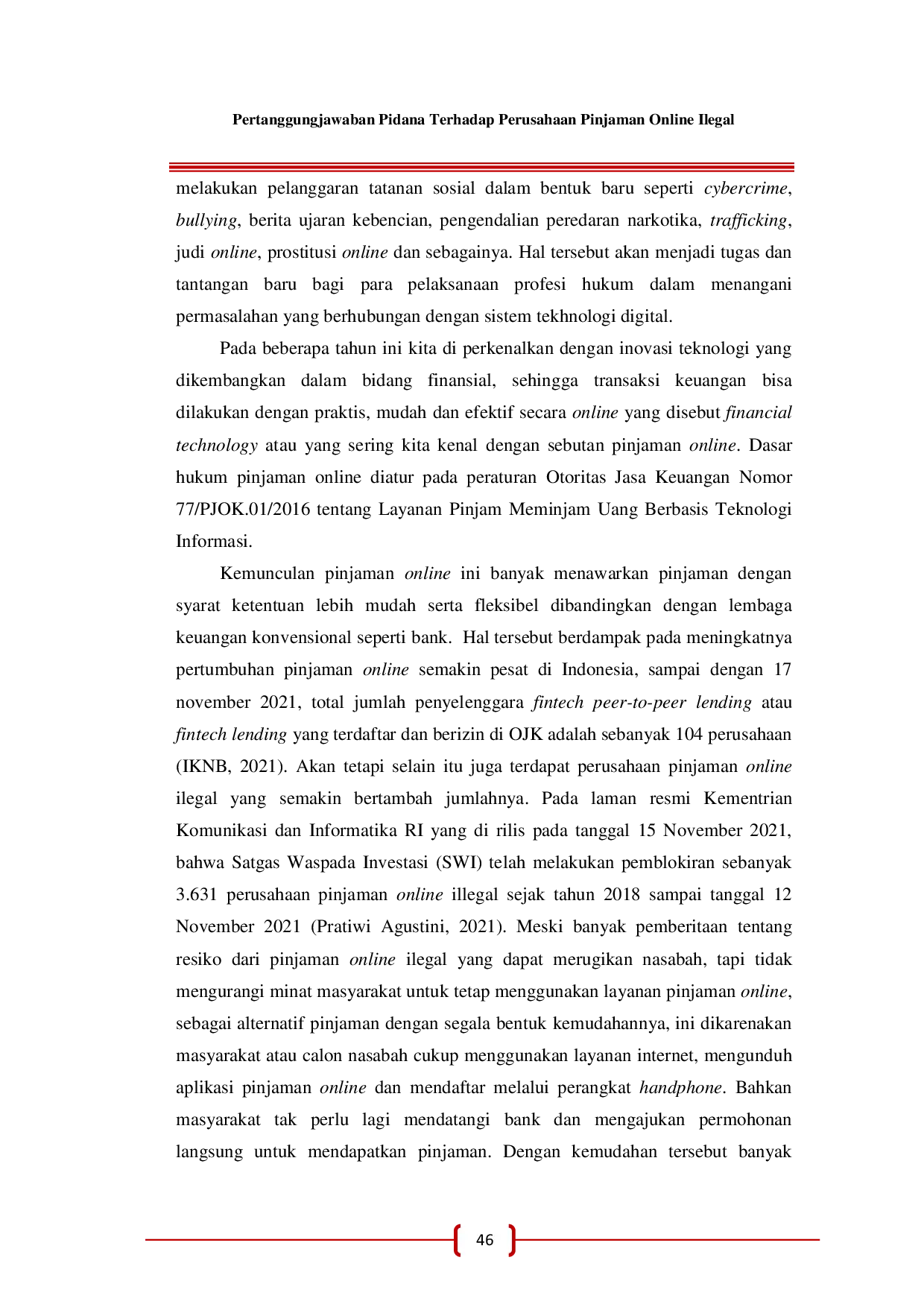 JURIS Pertanggungjawaban Pidana Terhadap Perusahaan Pinjaman Online Ilegal