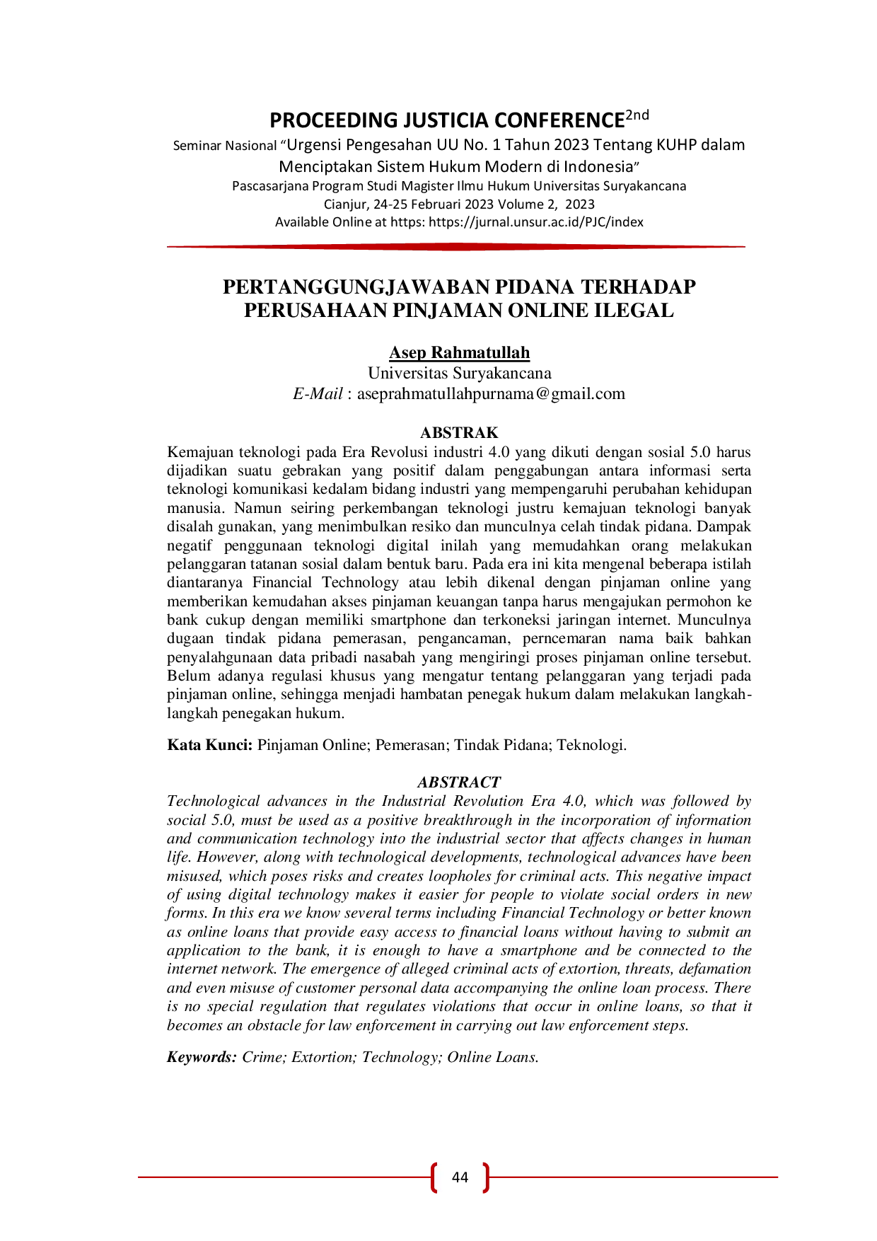 JURIS Pertanggungjawaban Pidana Terhadap Perusahaan Pinjaman Online Ilegal