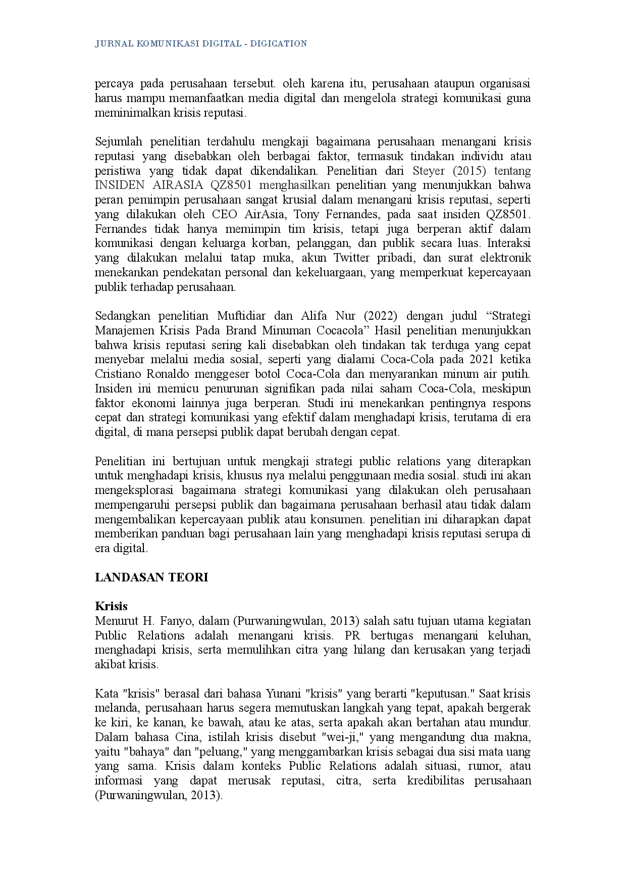 juris Strategi Public Relations dalam Menangani Krisis Reputasi di Era Digital Studi Kasus Dough Lab Studi Kasus Dough Lab