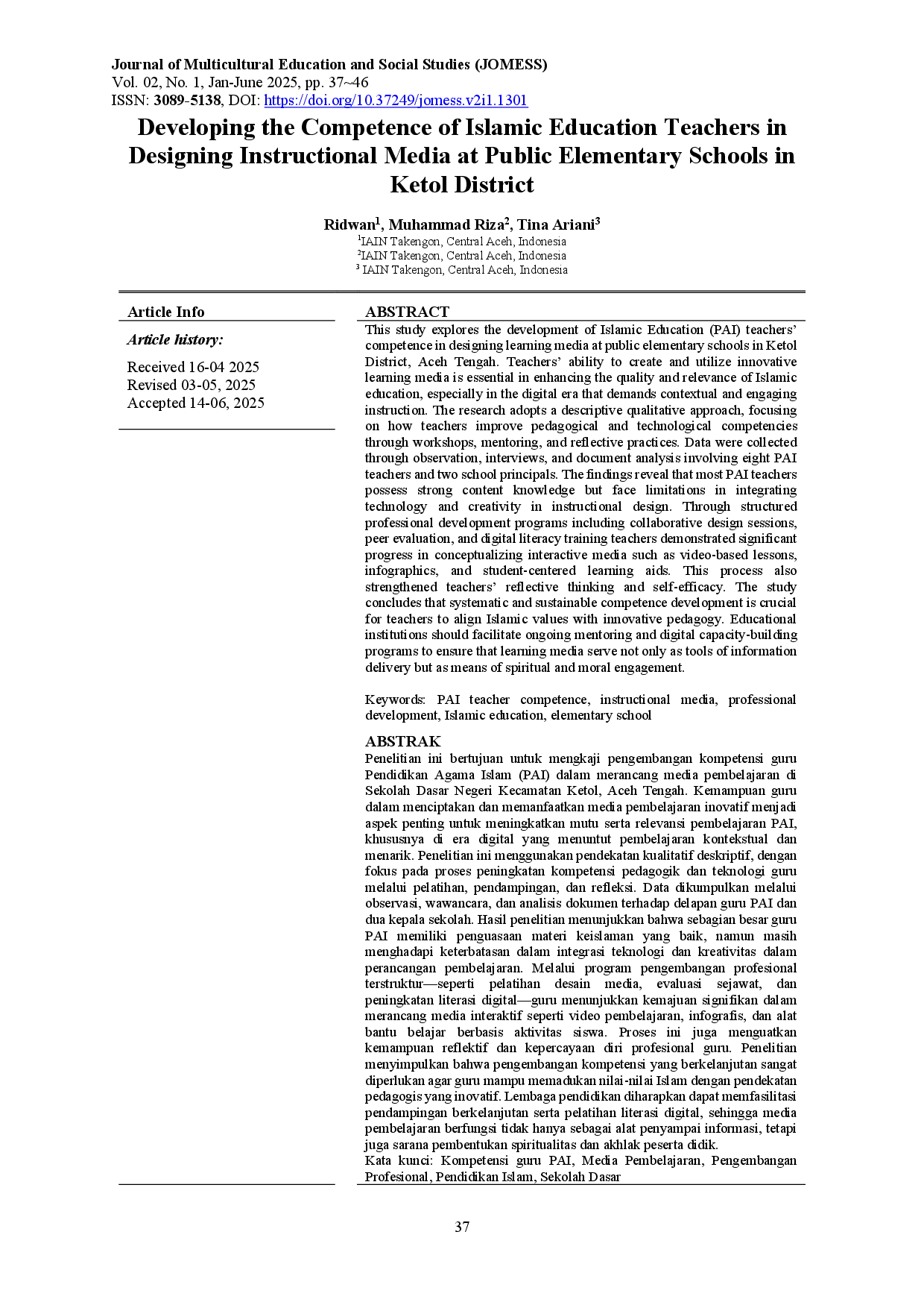 juris Developing the Competence of Islamic Education Teachers in Designing Instructional Media at Public Elementary Schools in Ketol District