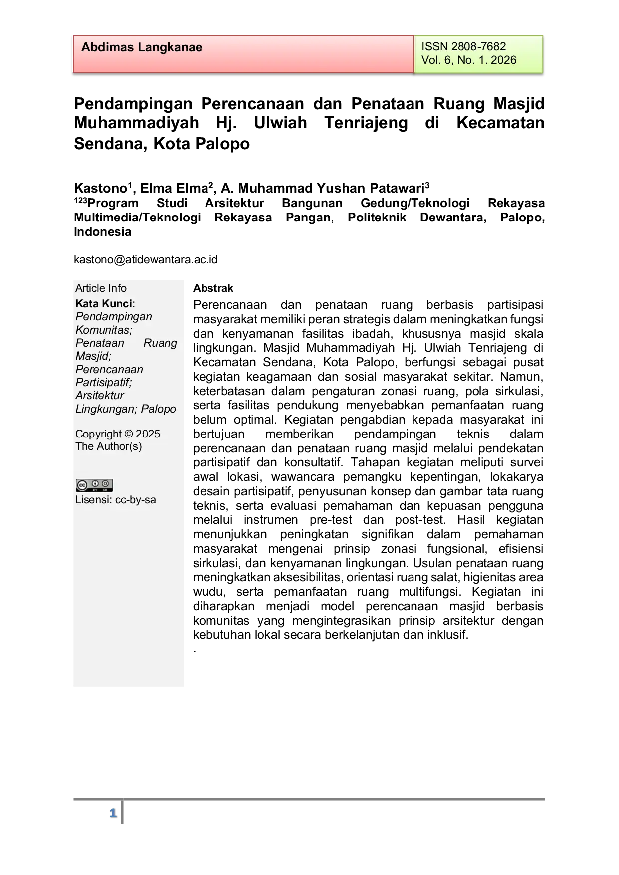 JURIS Pendampingan Perencanaan dan Penataan Ruang Masjid Muhammadiyah Hj Ulwiah Tenriajeng di Kecamatan Sendana Kota Palopo