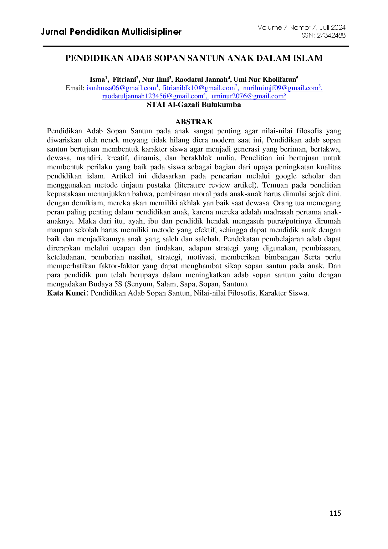 juris Pendidikan Adab Sopan Santun Anak Dalam Islam