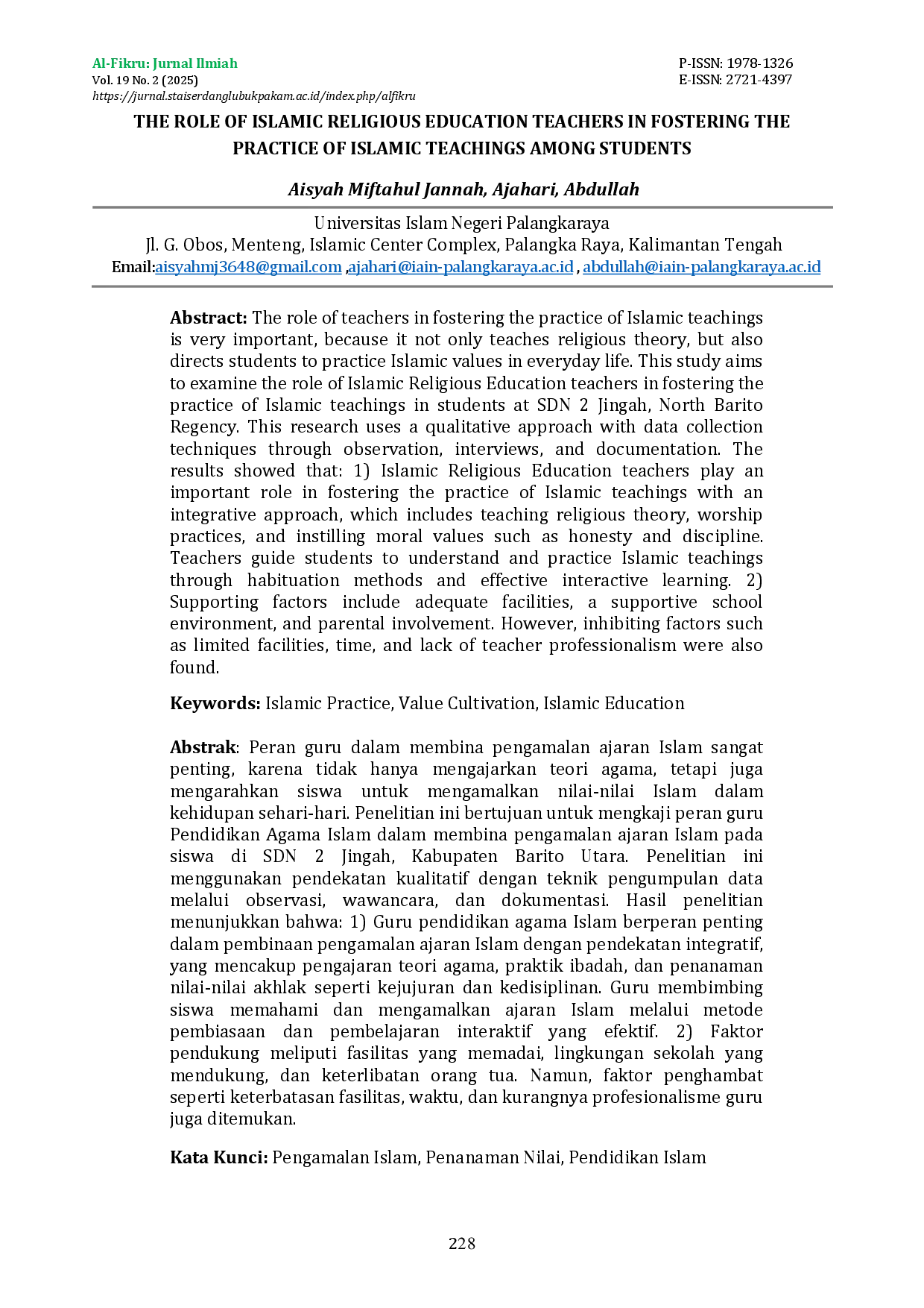 juris The Role of Islamic Religious Education Teachers in Fostering the Practice of Islamic Teachings Among Students