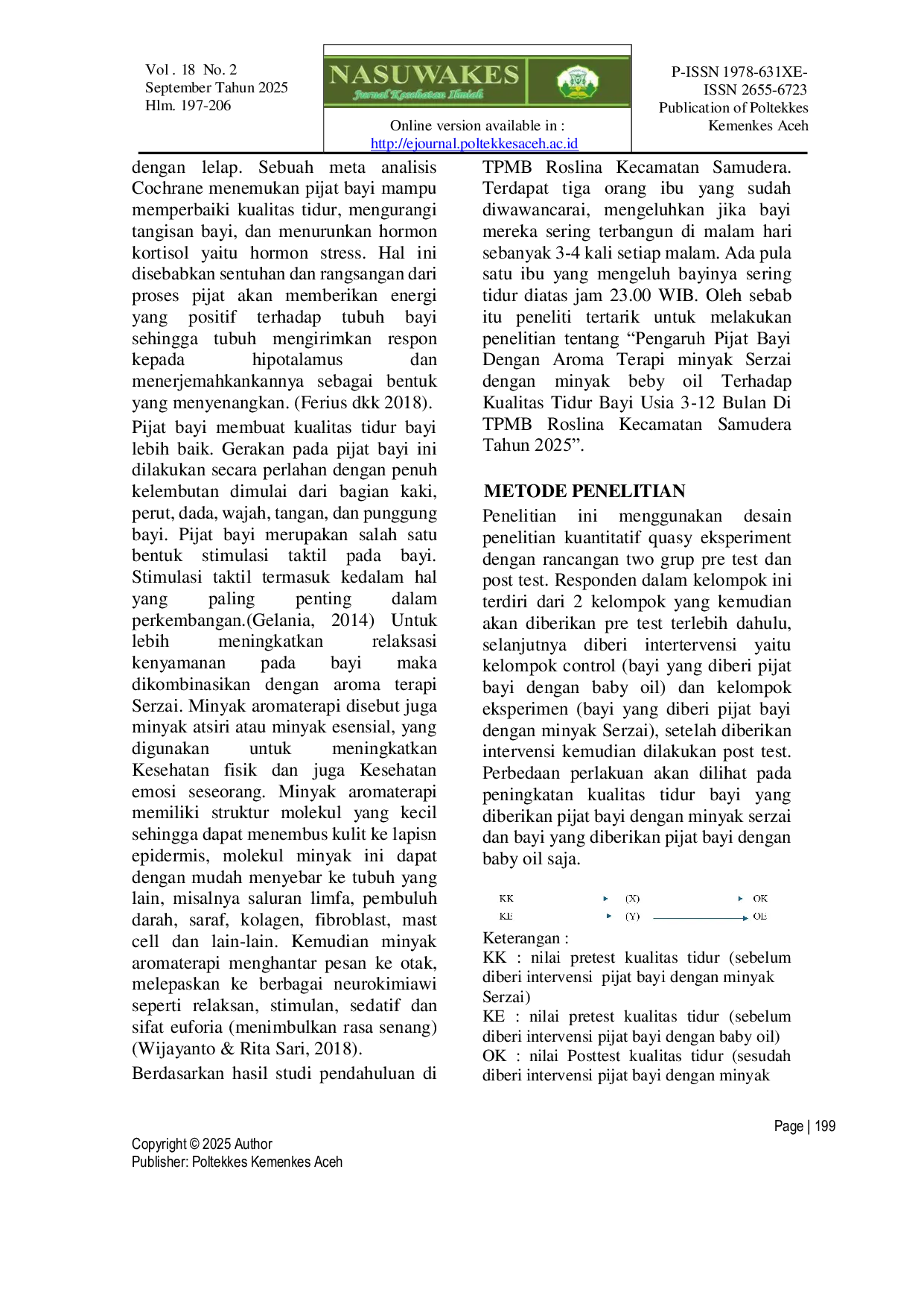 JURIS Pengaruh Pijat Bayi Dengan Minyak Serzai Dan Minyak Baby Oil Terhadap Kualitas Tidur Bayi 3 12 Bulan Di Tpmb Roslina Geudong