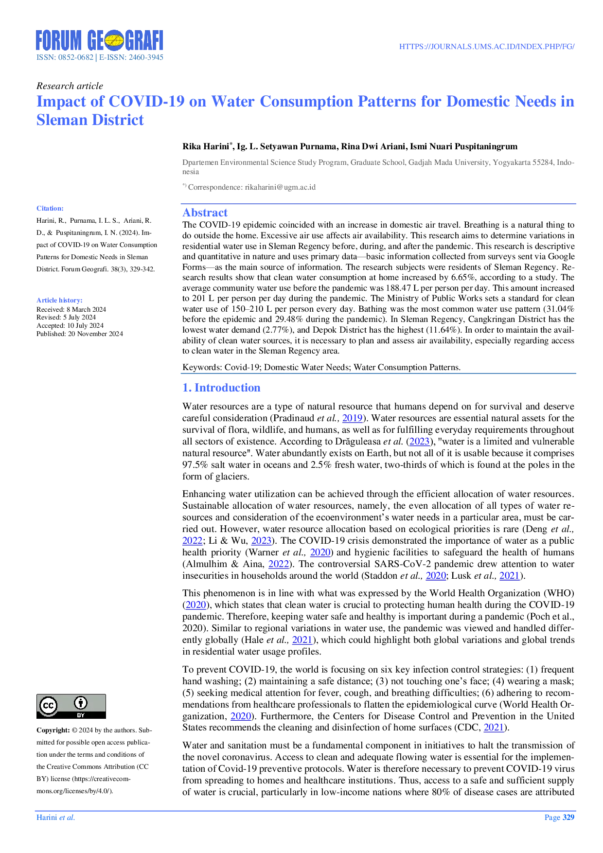 JURIS Impact of COVID 19 on Water Consumption Patterns for Domestic Needs in Sleman District