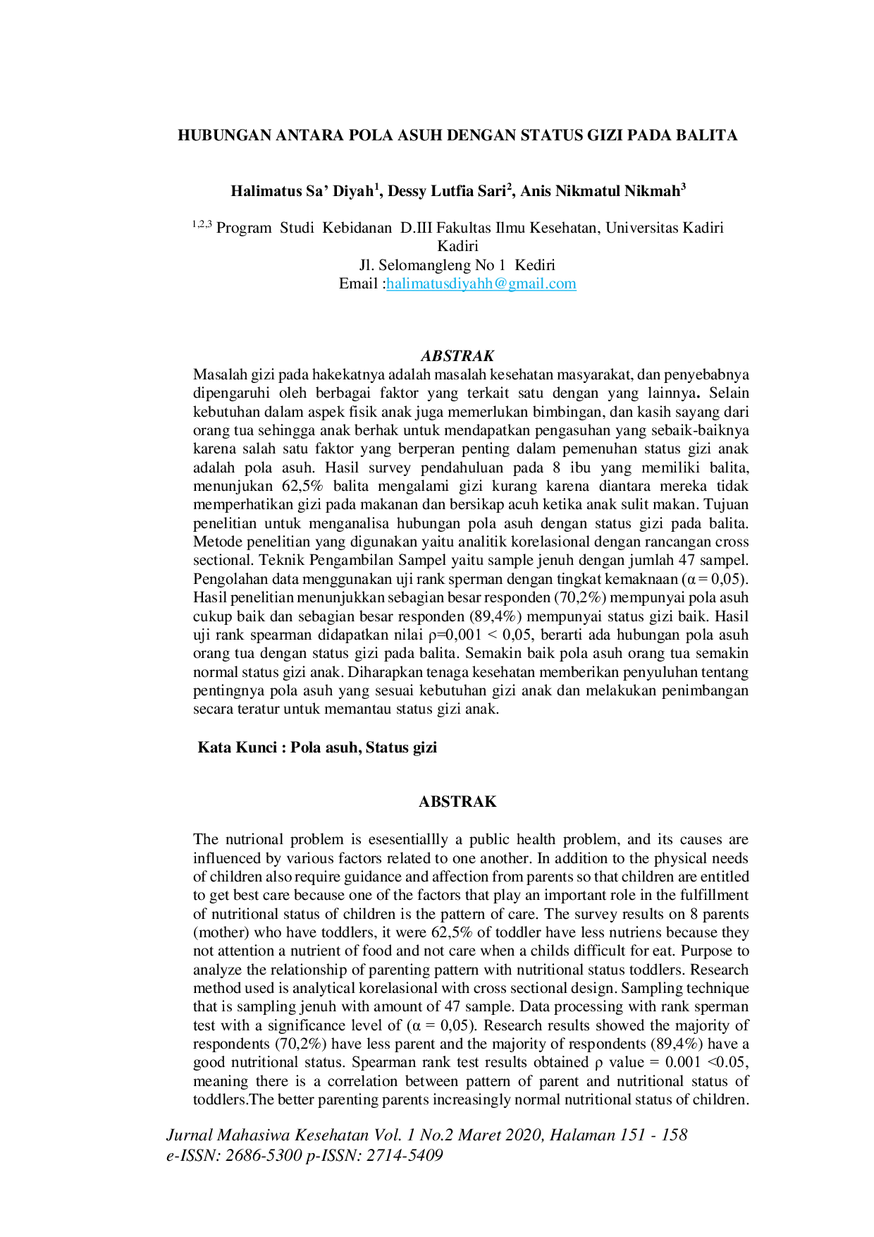 JURIS Hubungan Antara Pola Asuh Dengan Status Gizi Pada Balita