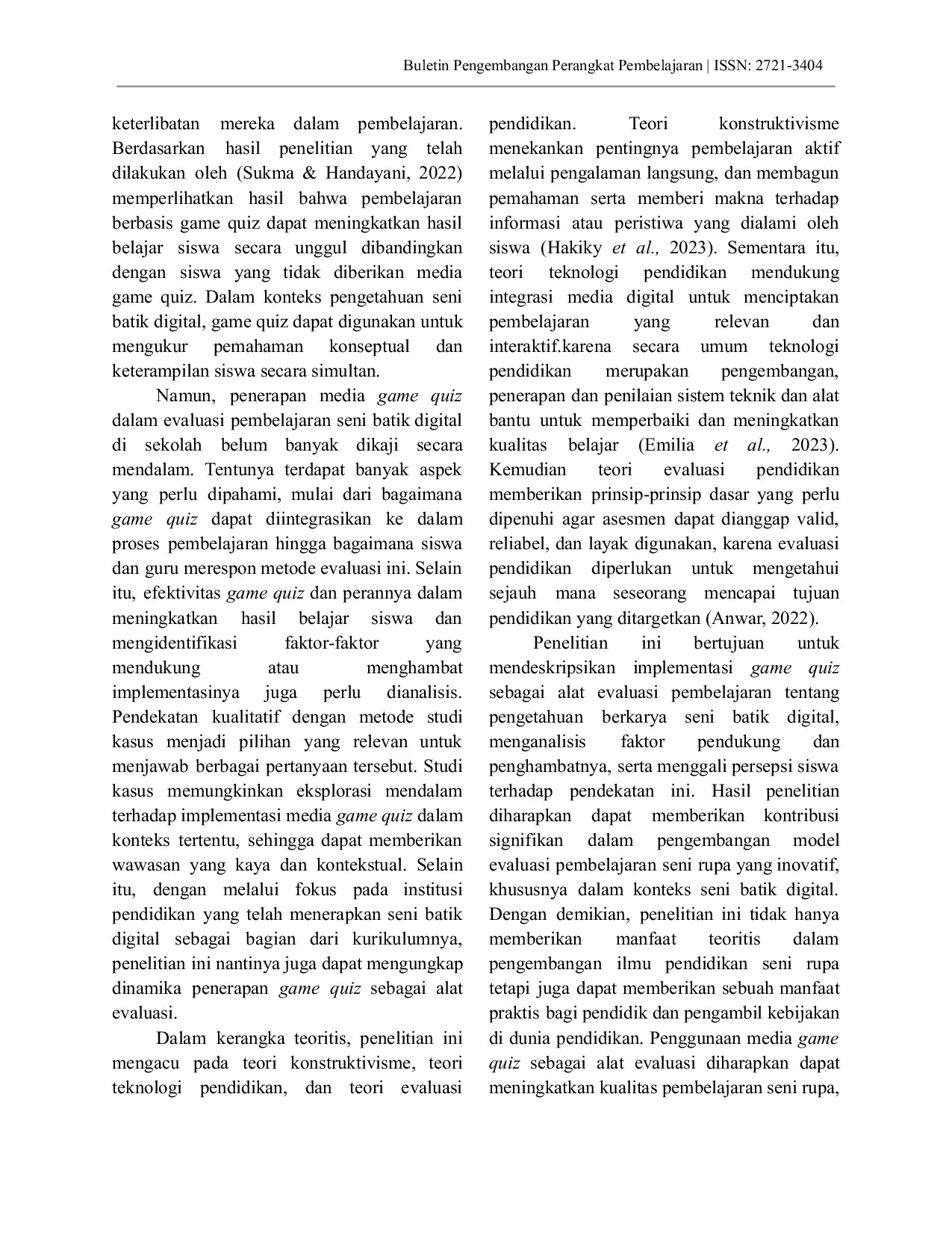 JURIS Asesmen Evaluasi Pembelajaran Pengetahuan Berkarya Seni Batik Digital melalui Pendekatan Media Game Quiz