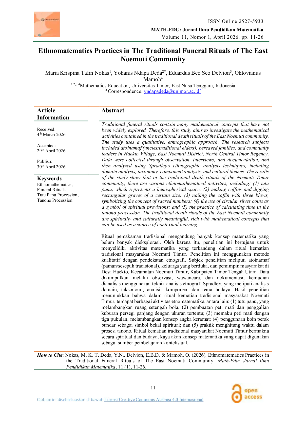 JURIS Ethnomatematics Practices in The Traditional Funeral Rituals of The East Noemuti Community