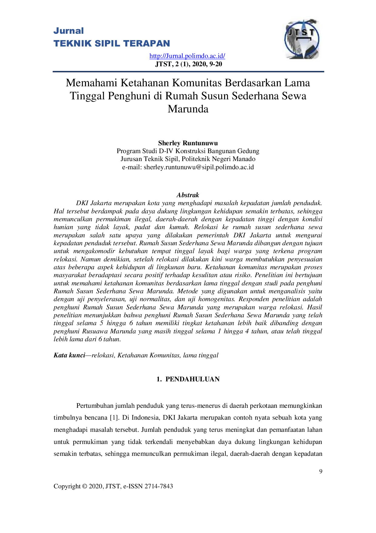 JURIS Memahami Ketahanan Komunitas Berdasarkan Lama Tinggal Penghuni di Rumah Susun Sederhana Sewa Marunda