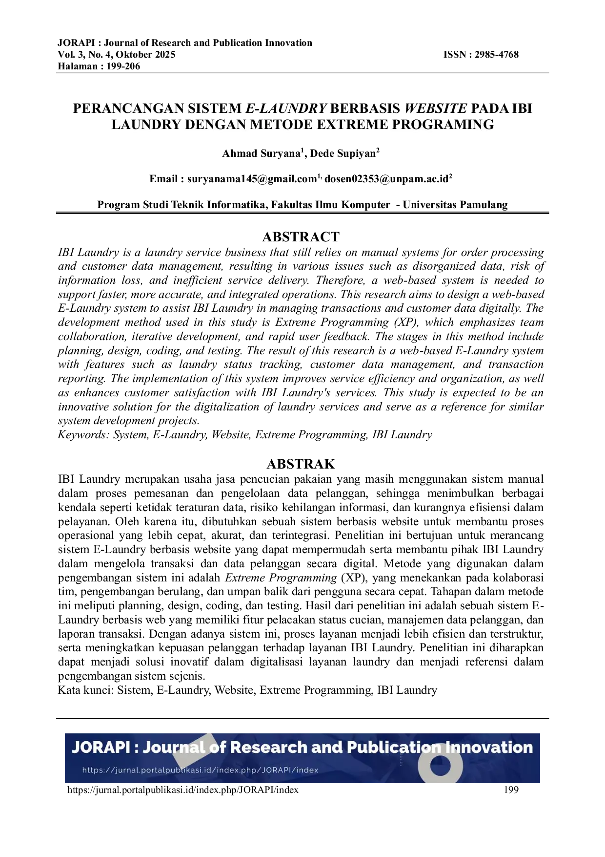 JURIS Perancangan Sistem E Laundry Berbasis Website Pada Ibi Laundry Dengan Metode Extreme Programming