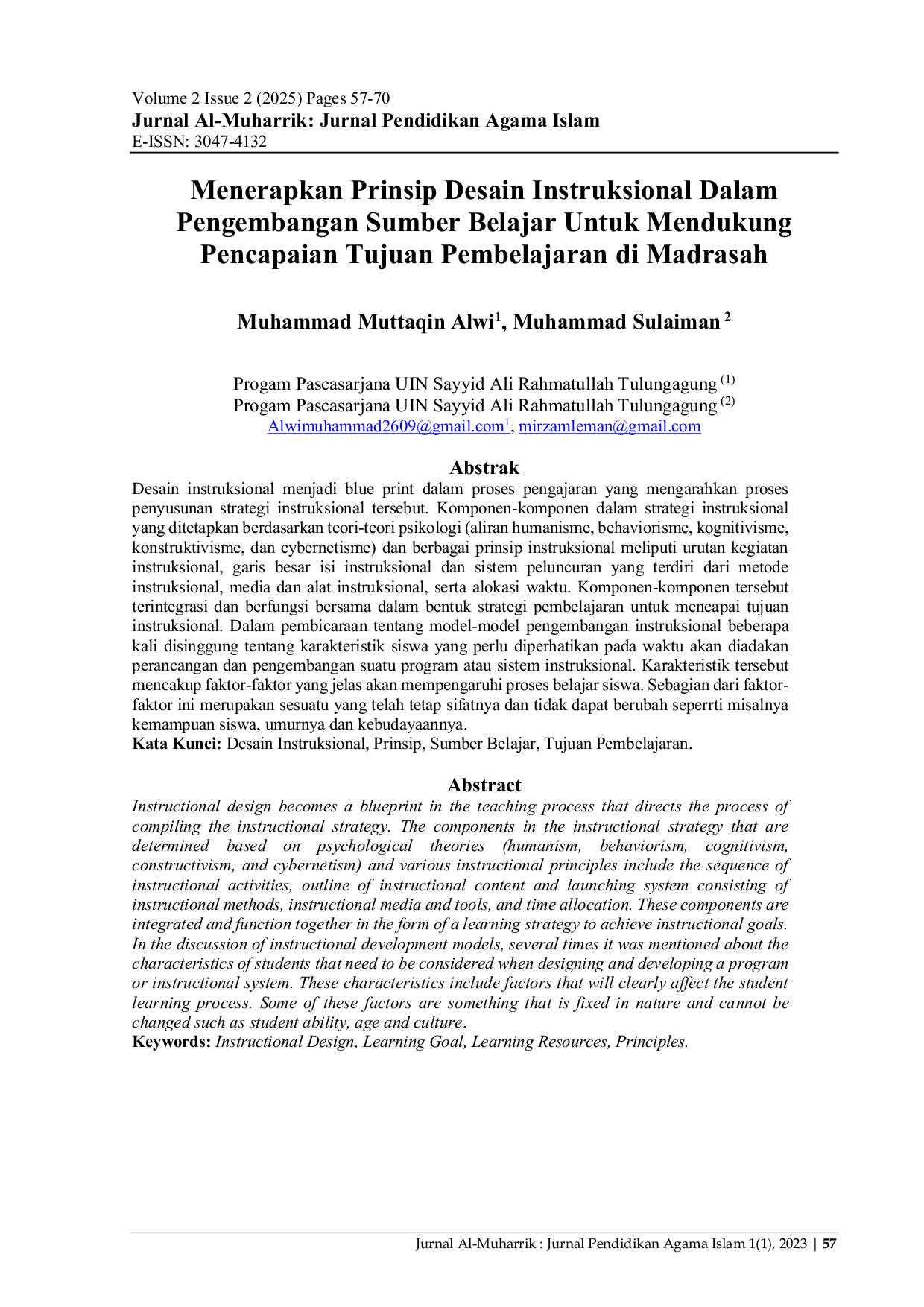 JURIS Menerapkan Prinsip Desain Instruksional dalam Pengembangan Sumber Belajar untuk Mendukung Pencapaian Tujuan Pembelajaran di Madrasah