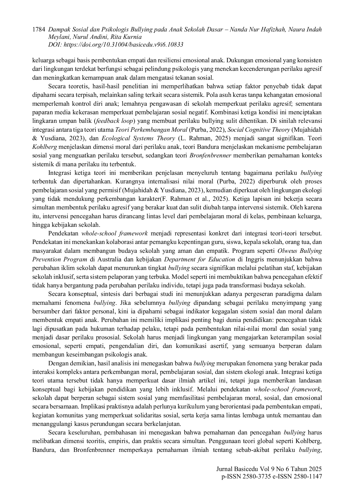 JURIS Dampak Sosial dan Psikologis Bullying pada Anak Sekolah Dasar