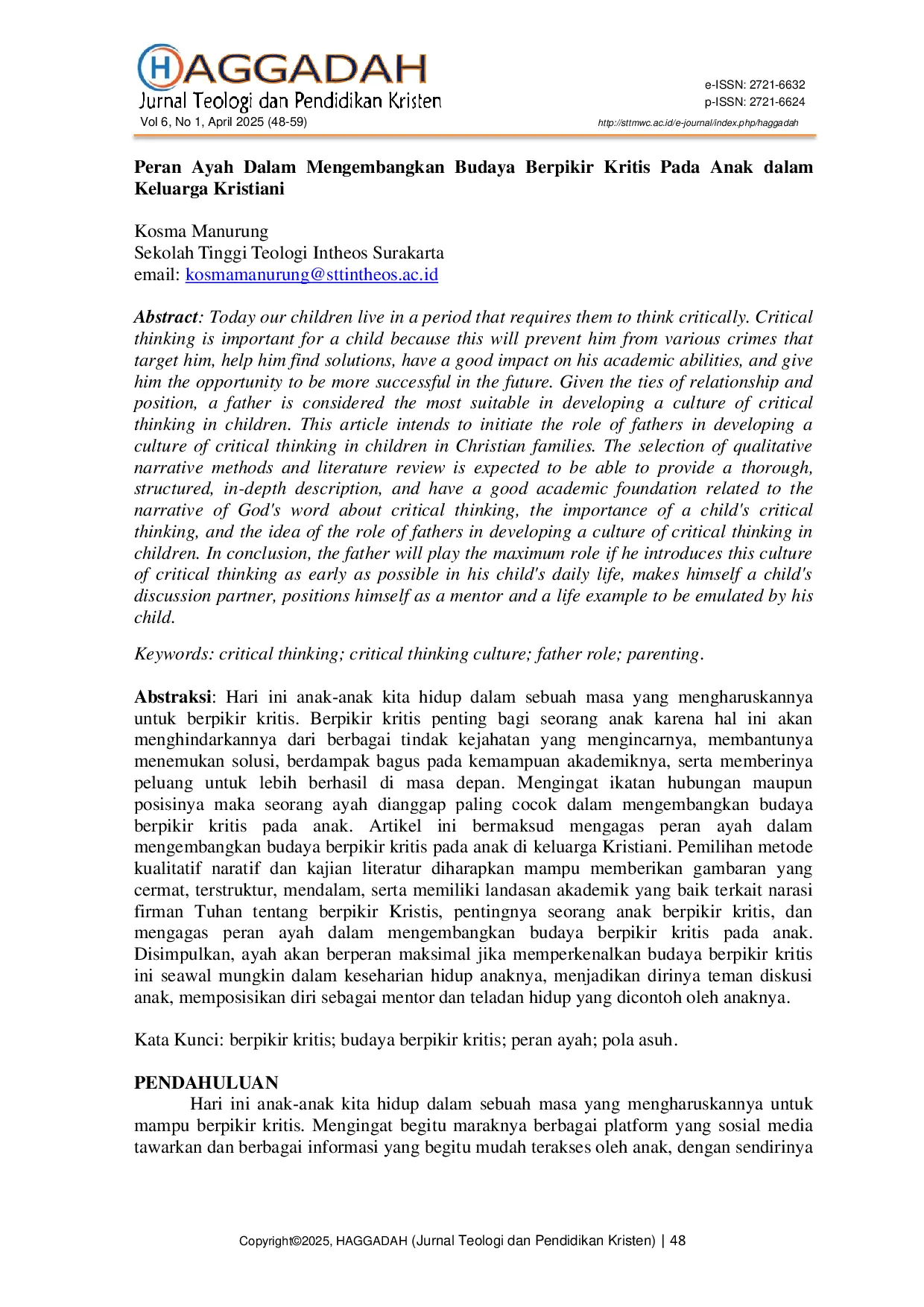 JURIS Peran Ayah dalam Mengembangkan Budaya Berpikir Kritis Pada Anak dalam Keluarga Kristen