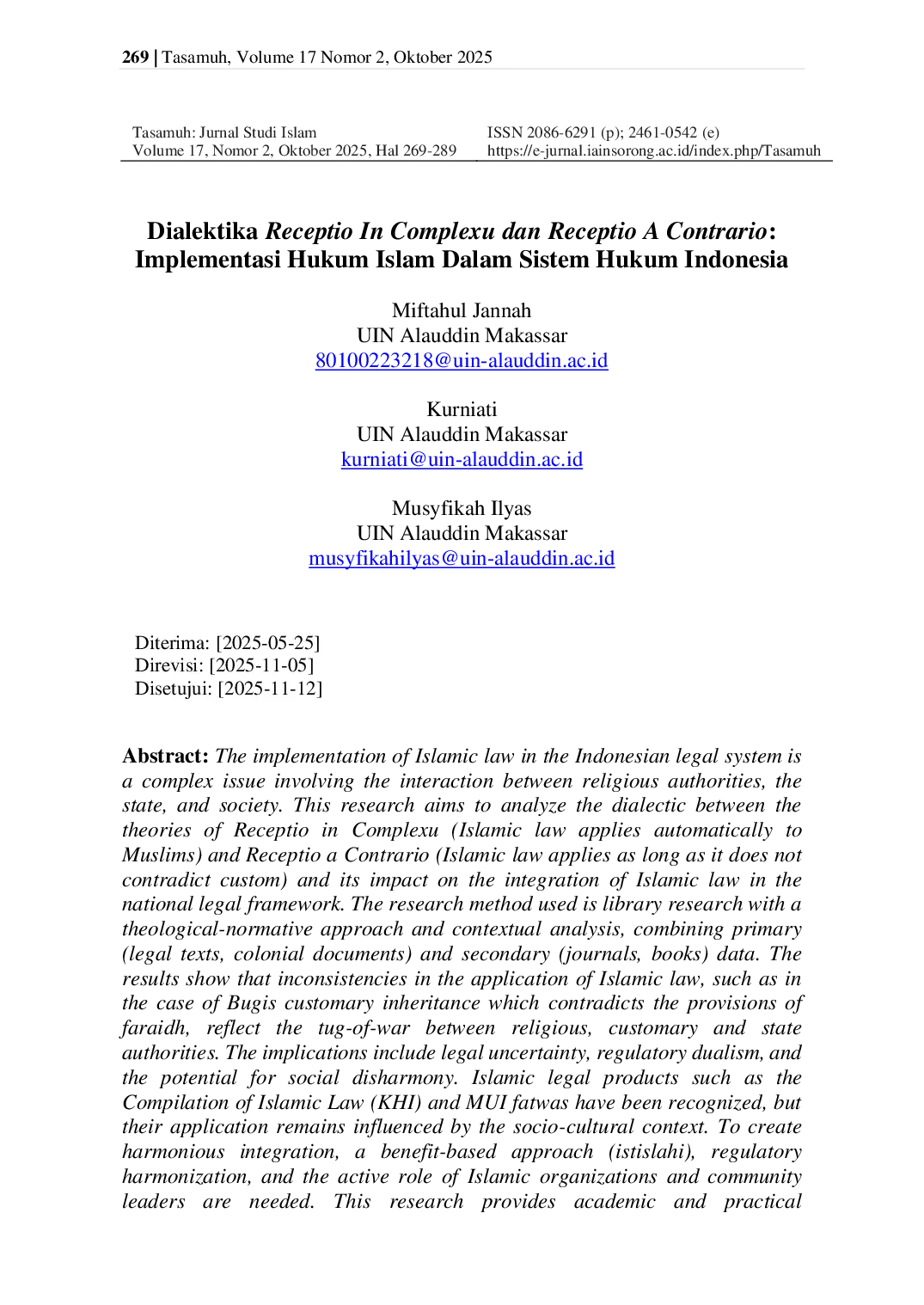 JURIS Dialektika Receptio In Complexu dan Receptio A Contrario Implementasi Hukum Islam Dalam Sistem Hukum Indonesia