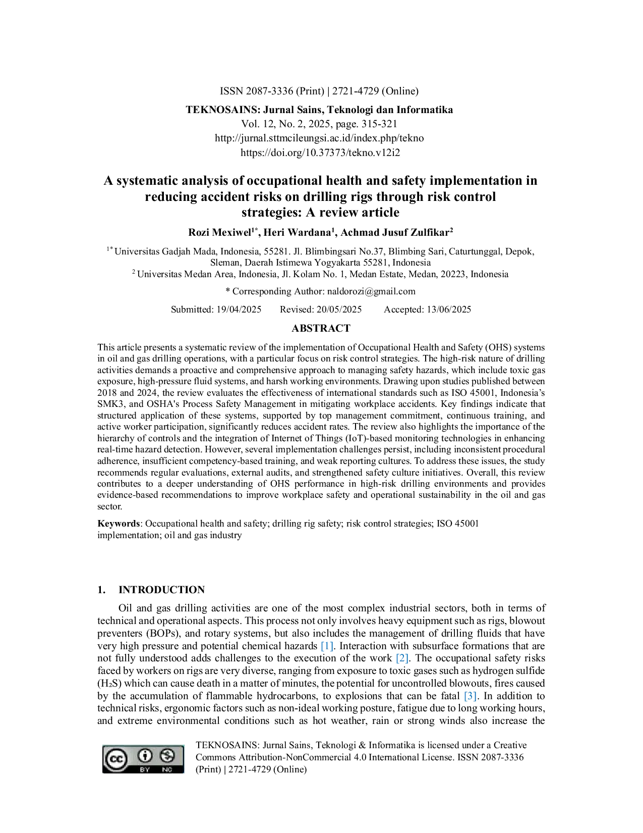 JURIS A systematic analysis of occupational health and safety implementation in reducing accident risks on drilling rigs through risk control strategies A review article