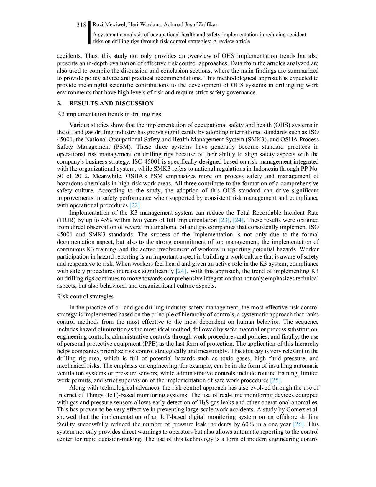 JURIS A systematic analysis of occupational health and safety implementation in reducing accident risks on drilling rigs through risk control strategies A review article