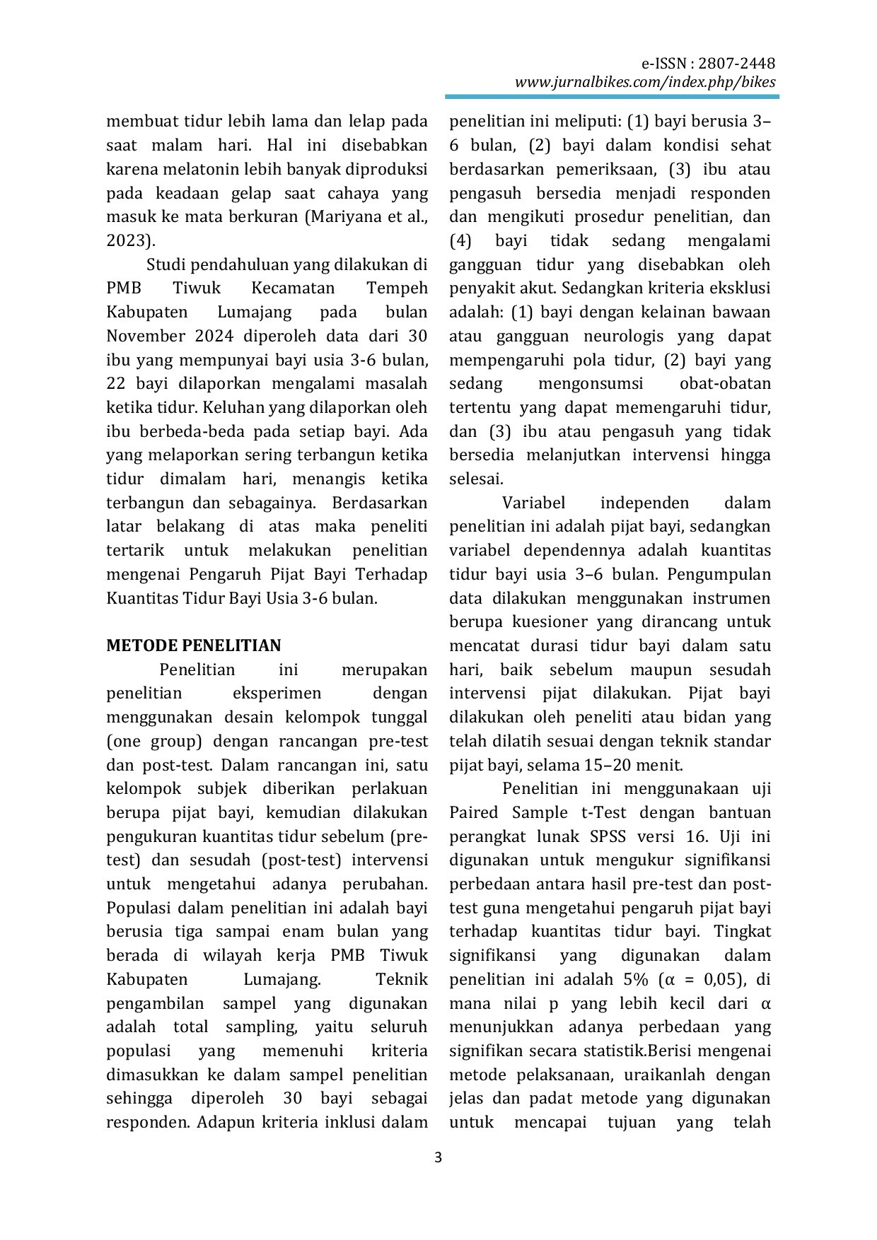 JURIS Pengaruh Pijat Bayi Usia 3 6 Bulan Terhadap Kuantitas Tidur Bayi Di PMB Tiwuk Kabupaten Lumajang
