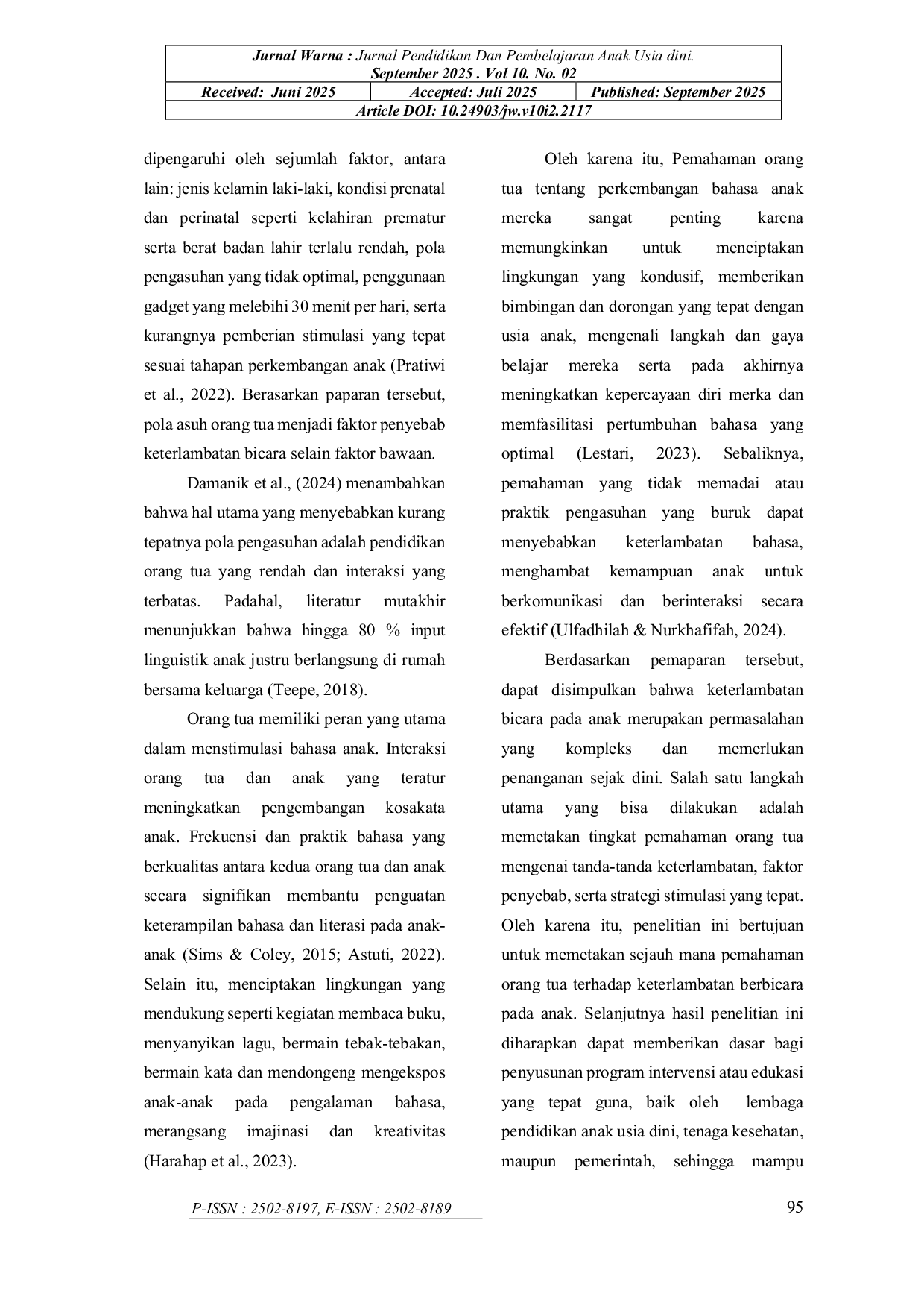 JURIS Literasi Bahasa Di Rumah Pemahaman Orang Tua Terhadap Keterlambatan Berbicara Anak