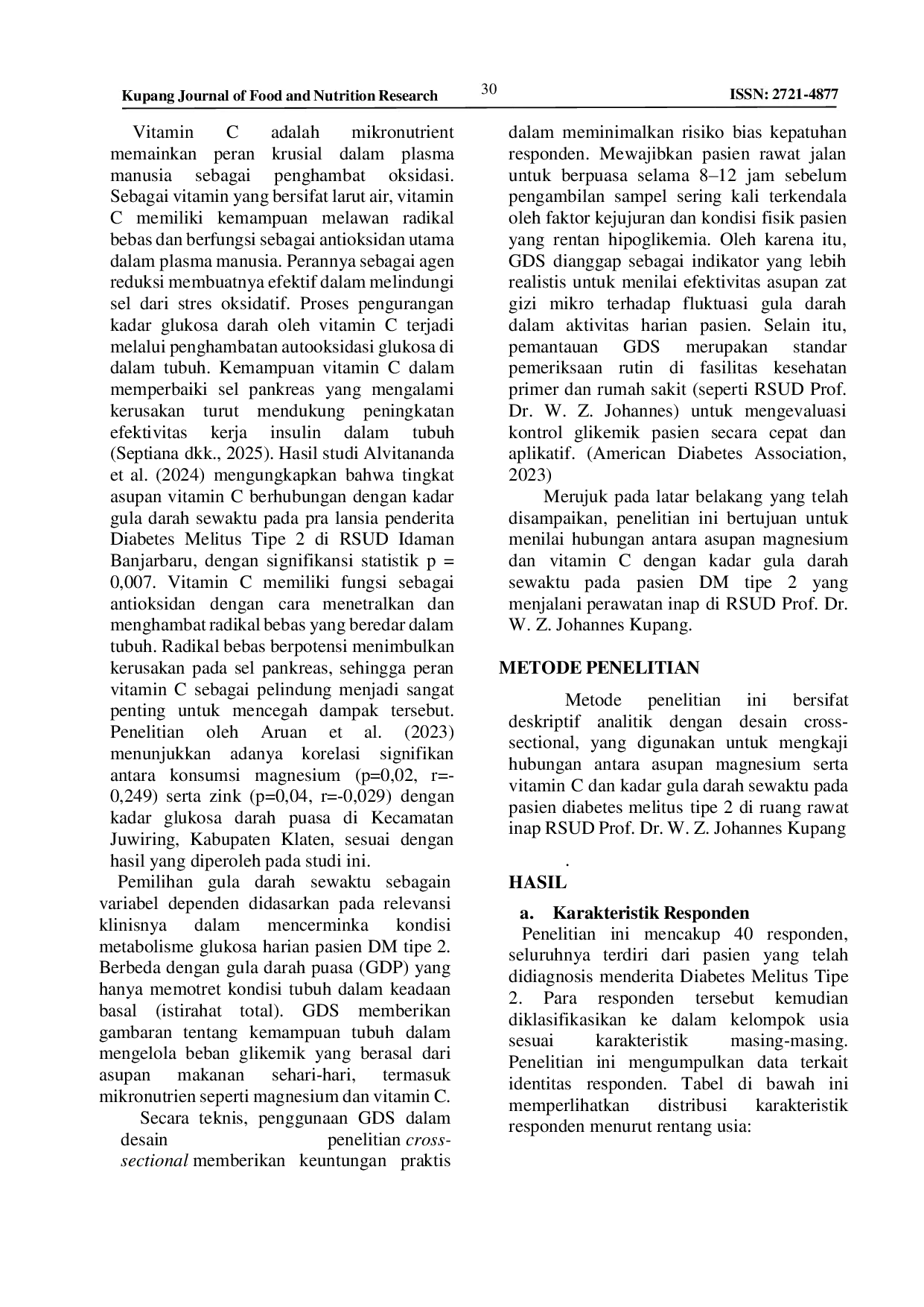 JURIS The Relationship Between Magnesium And Vitamin C Intake With Random Blood Glucose In Type 2 Diabetes Patients In The Inpatient Room