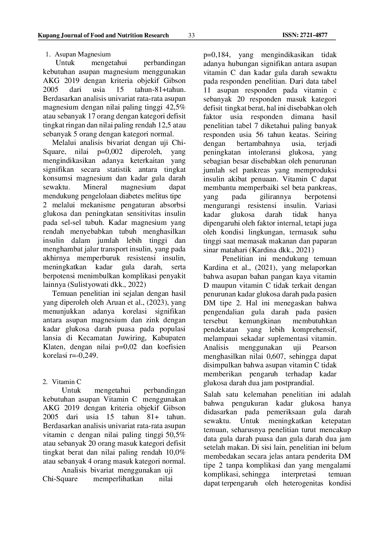 JURIS The Relationship Between Magnesium And Vitamin C Intake With Random Blood Glucose In Type 2 Diabetes Patients In The Inpatient Room