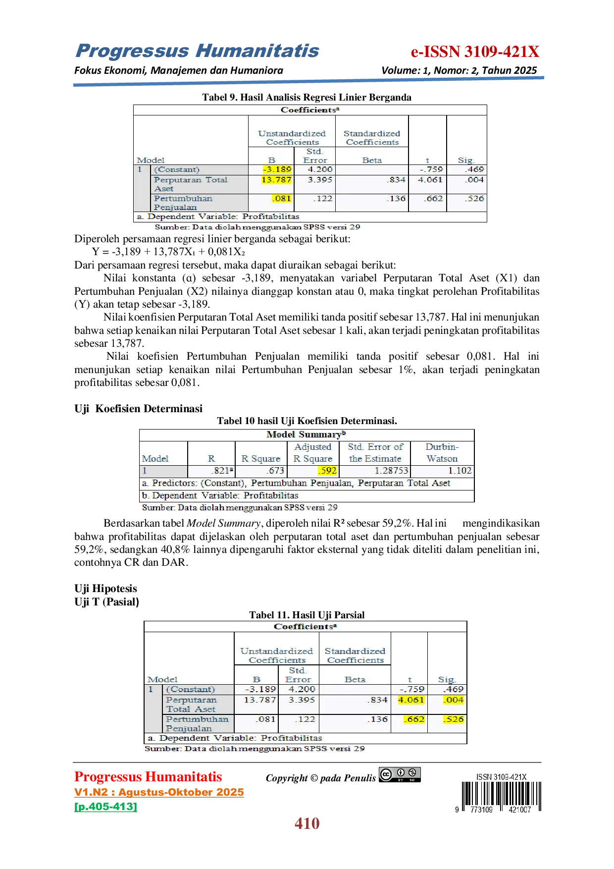 JURIS Pengaruh Perputaran Total Aset dan Pertumbuhan Penjualan terhadap Profitabilitas pada PT Kalbe Farma Tbk Periode 2014 2024
