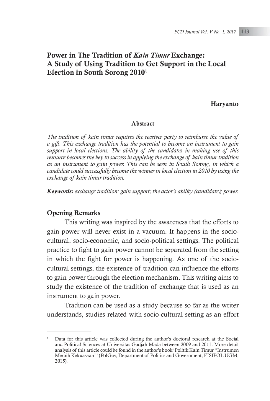 JURIS Power in the Tradition of Kain Timur Exchange A Study of Using Tradition to Get Support in the Local Election in South Sorong 2010