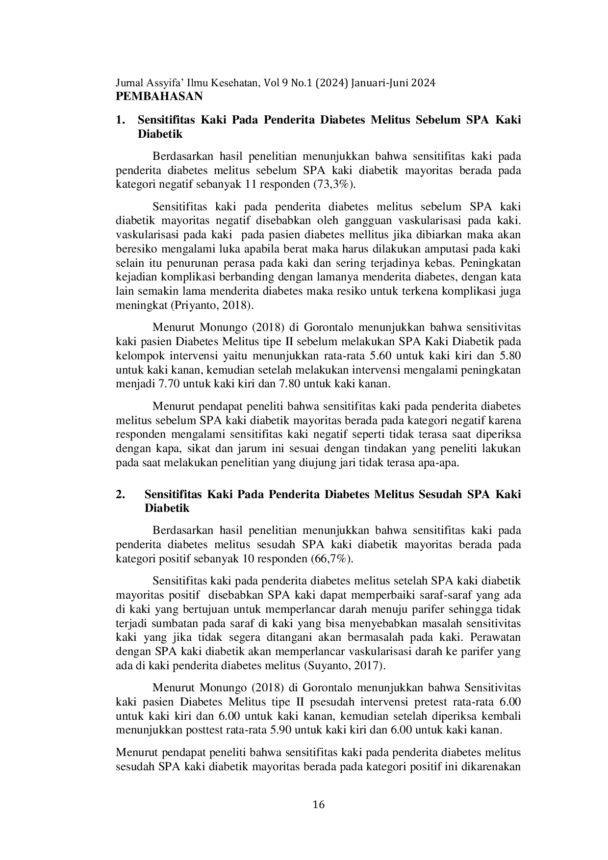 JURIS Pengaruh Spa Kaki Diabetik Terhadap Sensitifitas Kaki Pada Penderita Diabetes Melitus Di Wilayah Kerja Puskesmas Bandar Baru Kabupaten Pidie Jaya