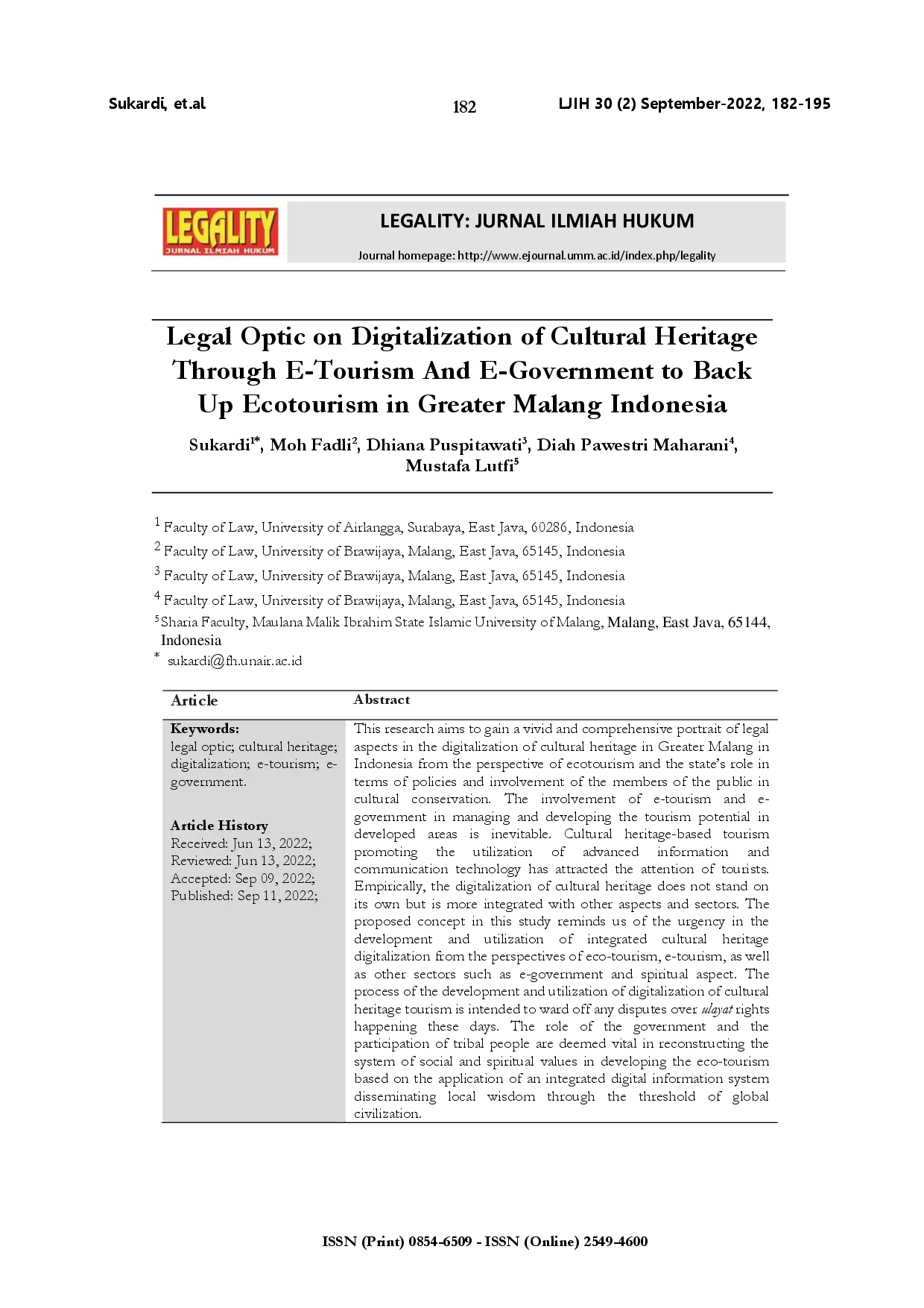 juris Legal optic on digitalization of cultural heritage through e tourism and e government to back up ecotourism in greater Malang Indonesia