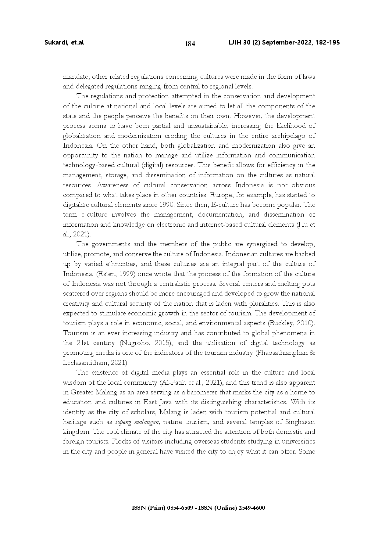 juris Legal optic on digitalization of cultural heritage through e tourism and e government to back up ecotourism in greater Malang Indonesia