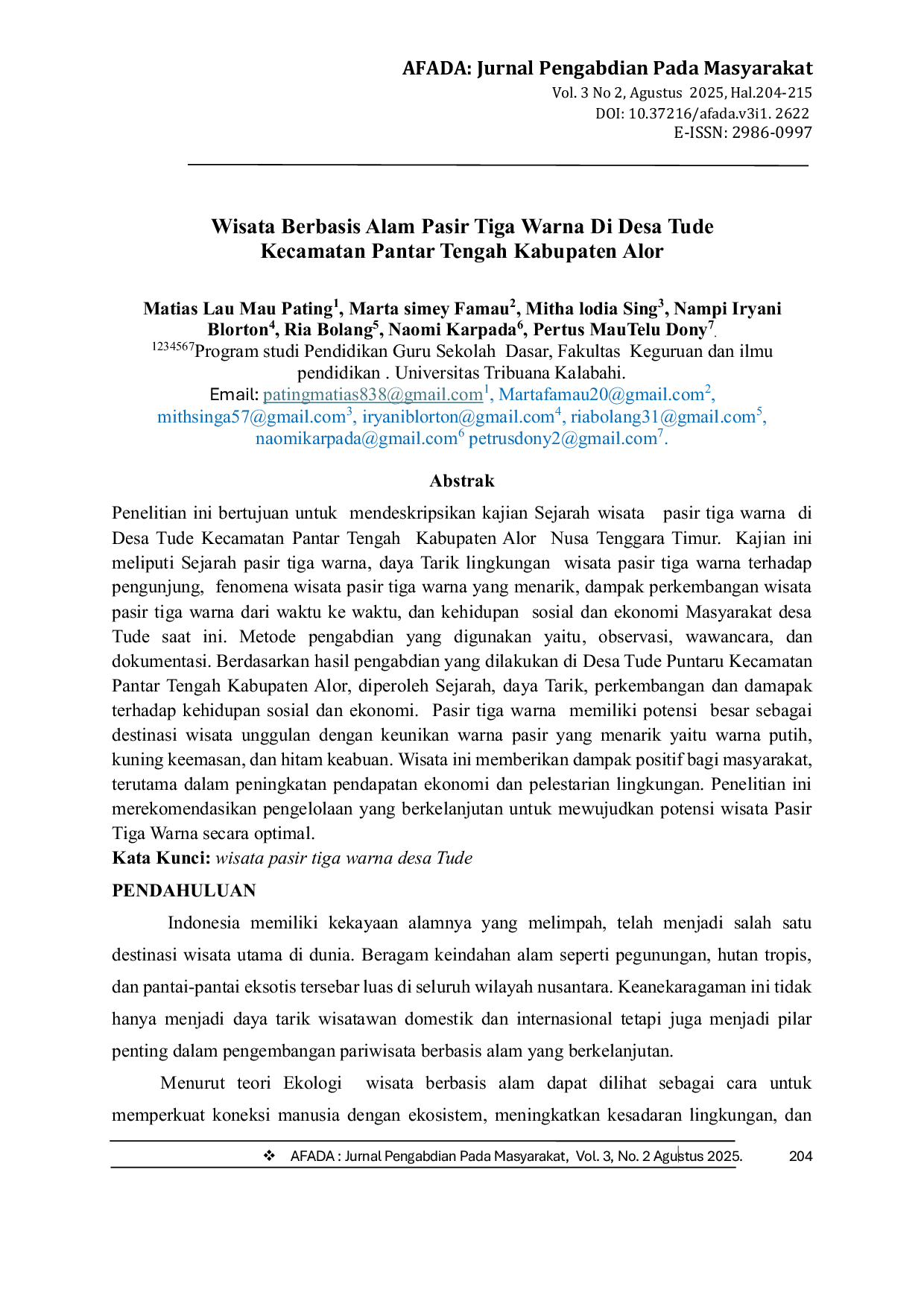 JURIS Wisata Berbasis Alam Pasir Tiga Warna Di Desa Tude Kecamatan Pantar Tengah Kabupaten Alor