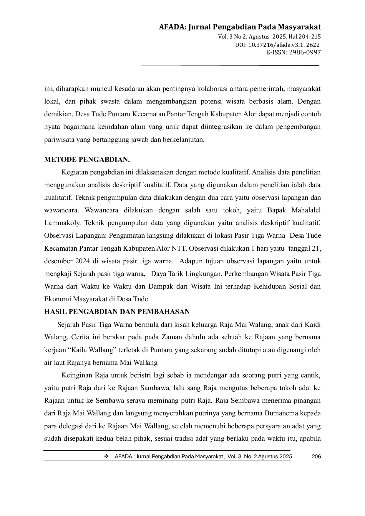 JURIS Wisata Berbasis Alam Pasir Tiga Warna Di Desa Tude Kecamatan Pantar Tengah Kabupaten Alor