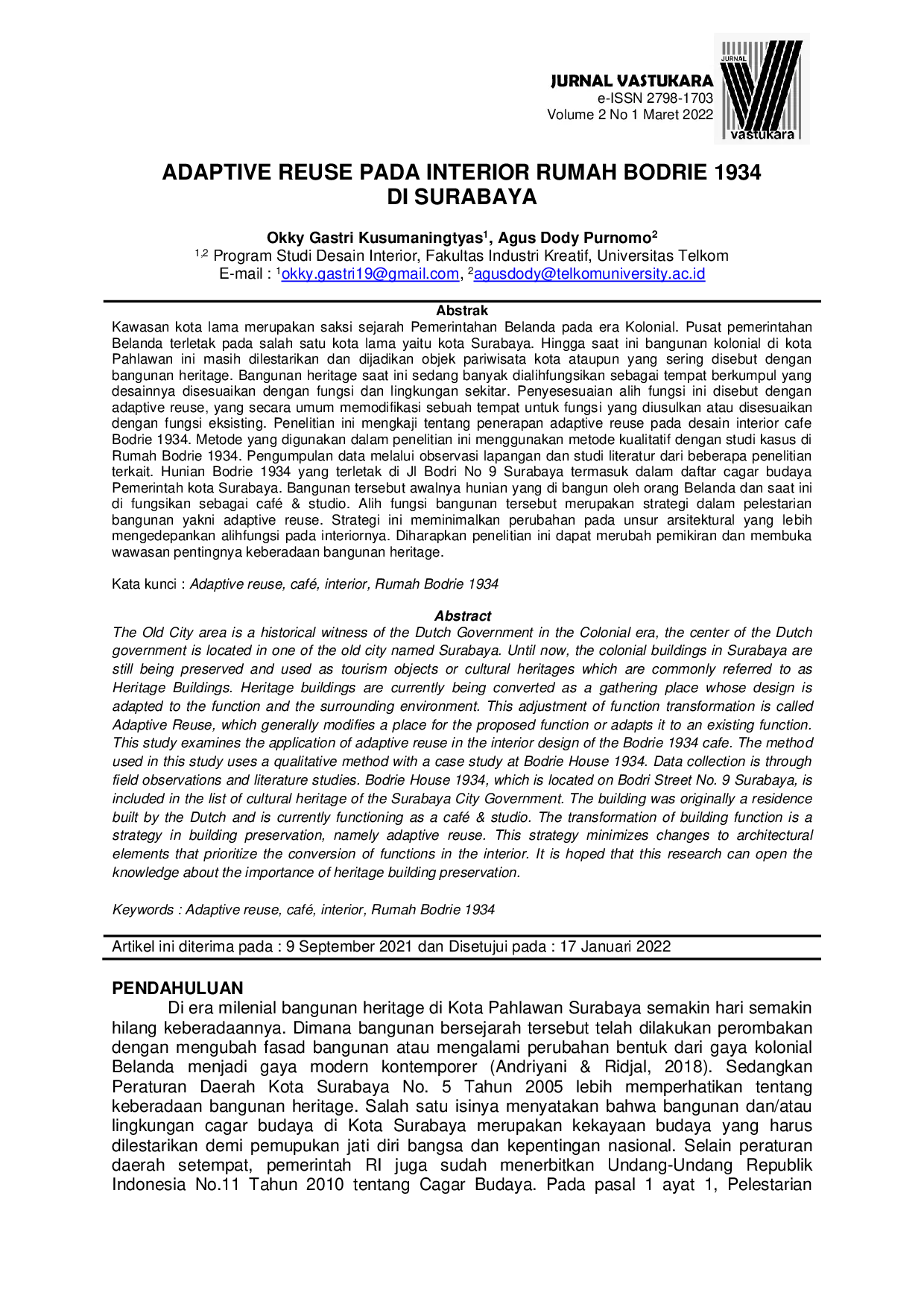 JURIS Adaptive Reuse Pada Interior Rumah Bodrie 1934 Di Surabaya