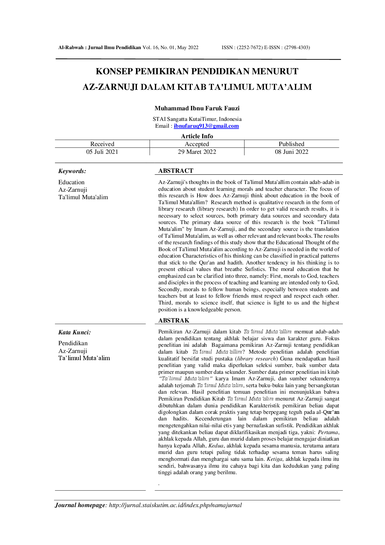 juris Konsep Pemikiran Pendidikan Menurut Az Zarnuji Dalam Kitab Ta limul Muta alim