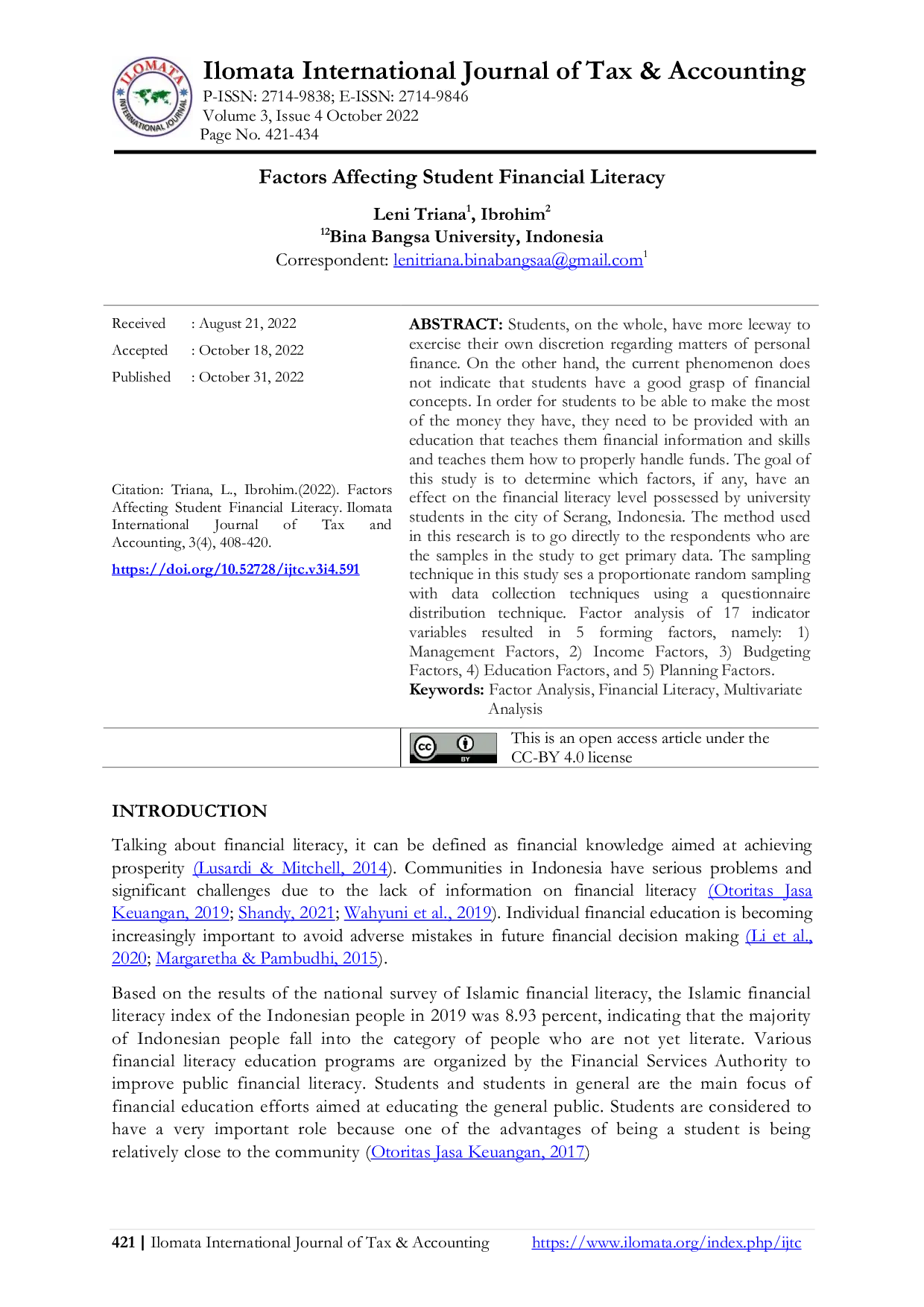 JURIS Factors Affecting Student Financial Literacy
