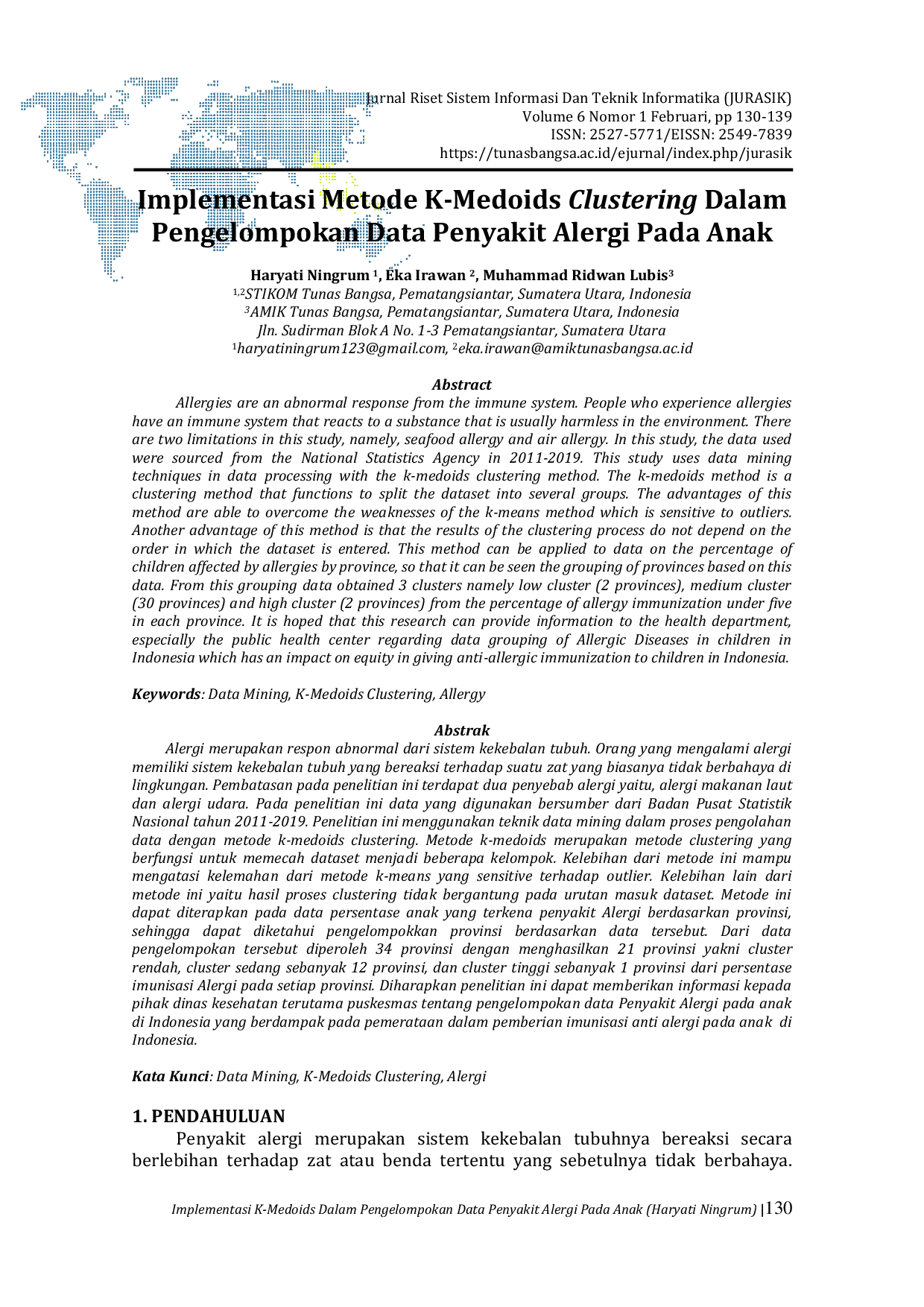JURIS Implementasi Metode K Medoids Clustering Dalam Pengelompokan Data Penyakit Alergi Pada Anak
