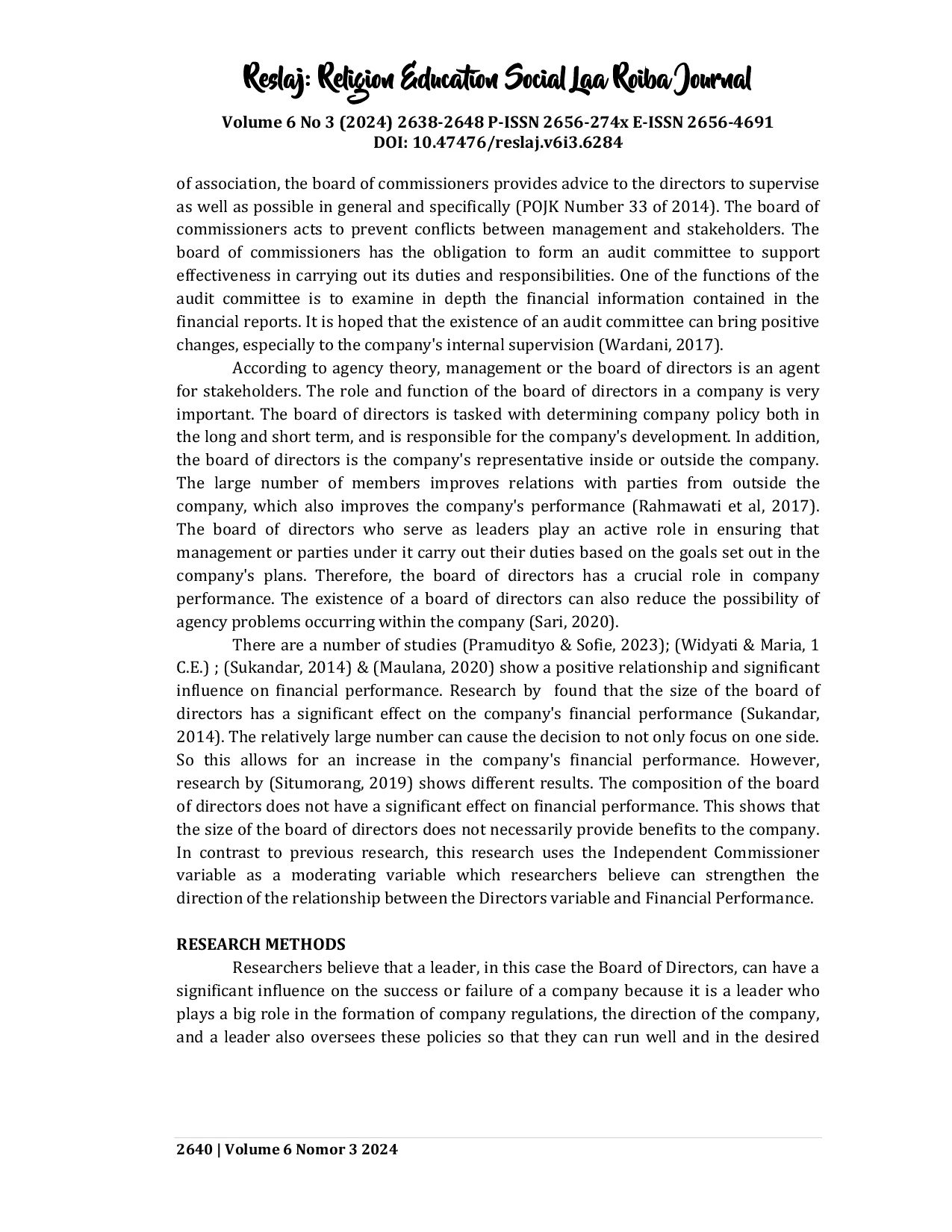 JURIS The Influence of Directors on Financial Performance with Independent Commissioners as a Moderating Variable
