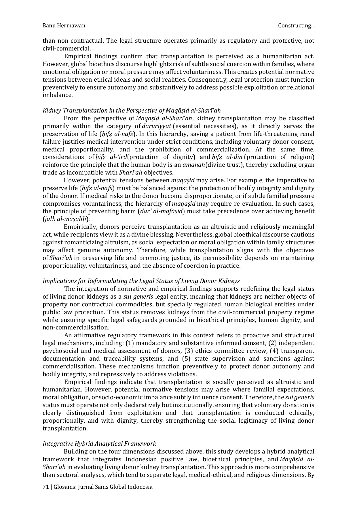 JURIS Hukum Agama dan Tubuh Manusia Polemik Status Sui Generis Ginjal Donor Hidup di Indonesia