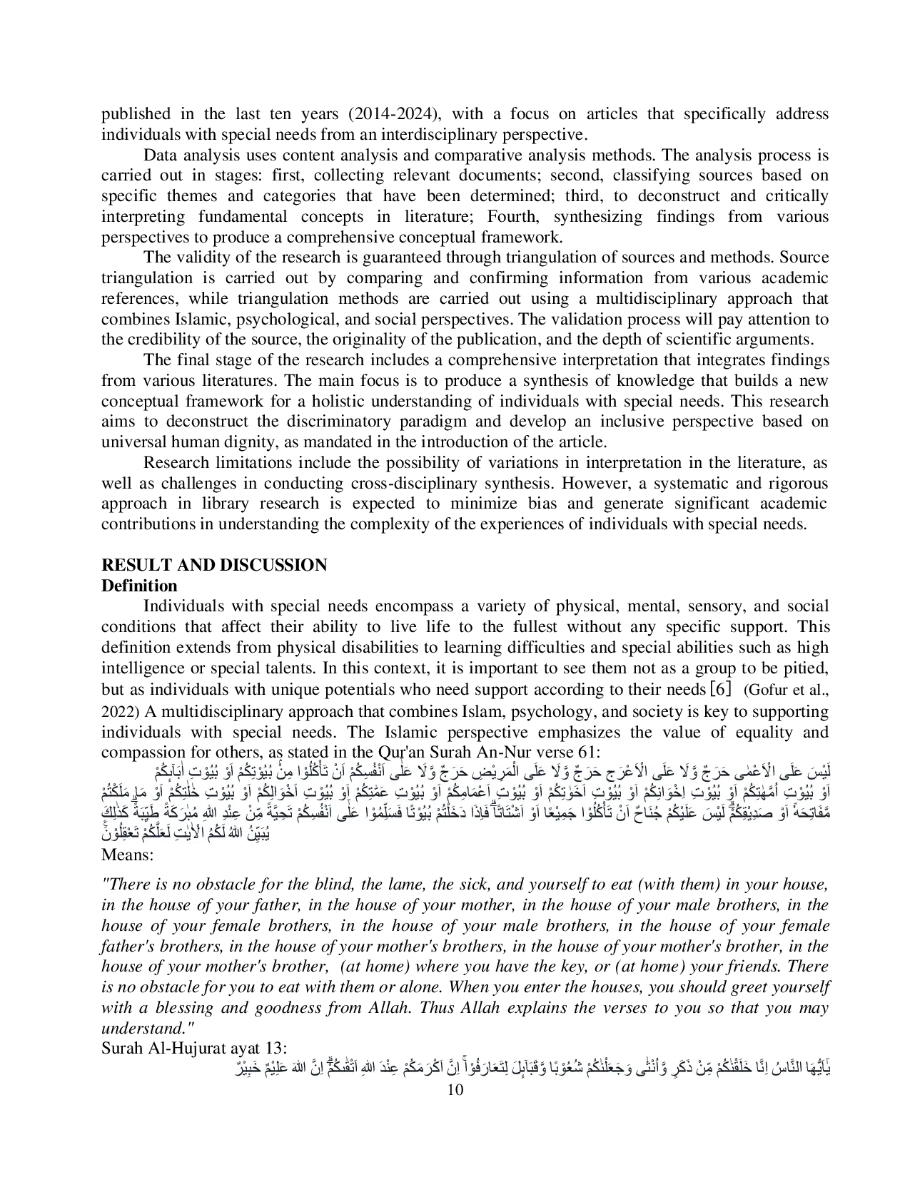 JURIS Individuals With Special Needs In Islamic And Psychological Views As Well As Inclusive Education As Educational Equality