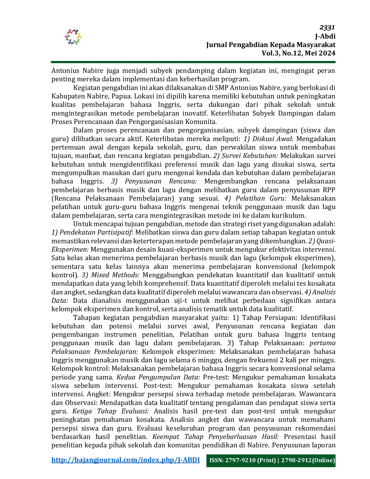 JURIS Penggunaan Musik Dan Lagu Dalam Pembelajaran Bahasa Inggris Untuk Meningkatkan Pemahaman Kosakata