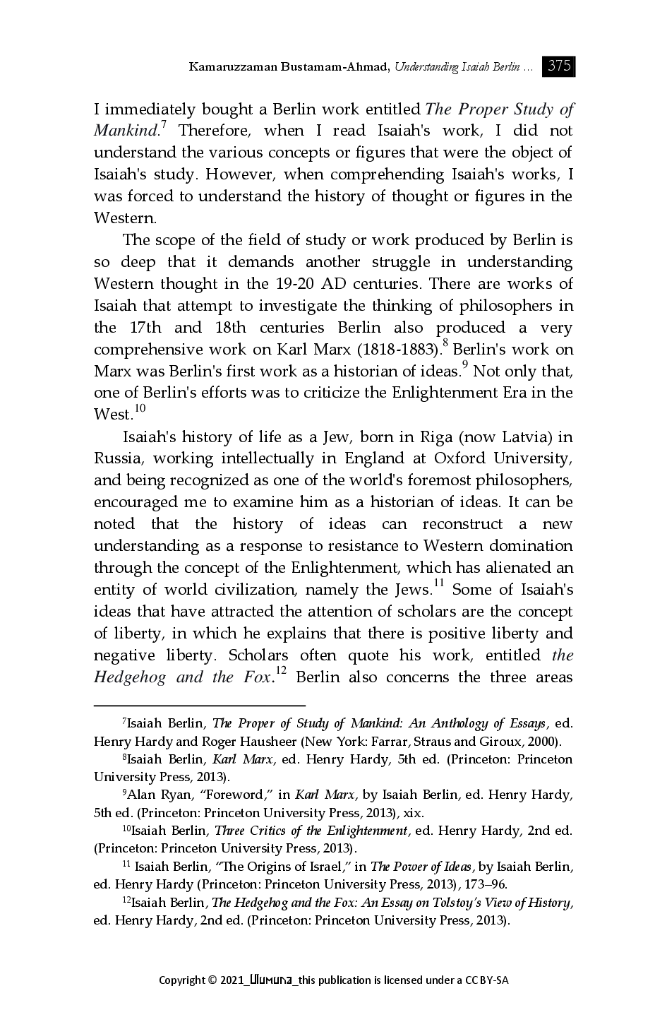 juris Understanding Isaiah Berlin as Historian of Ideas Lessons Learned for Muslim Scholars in Indonesia