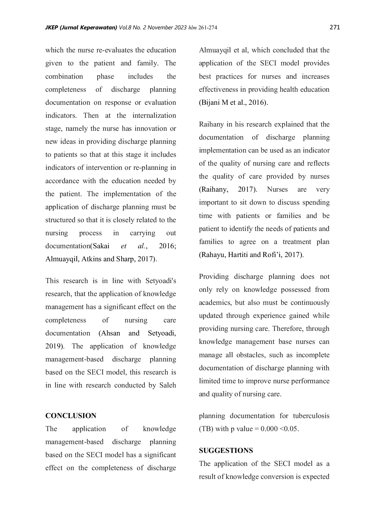 JURIS The Effect of Application of Discharge Planning Seci Model on The Completeness of Discharge Planning Documentation for Tuberculosis
