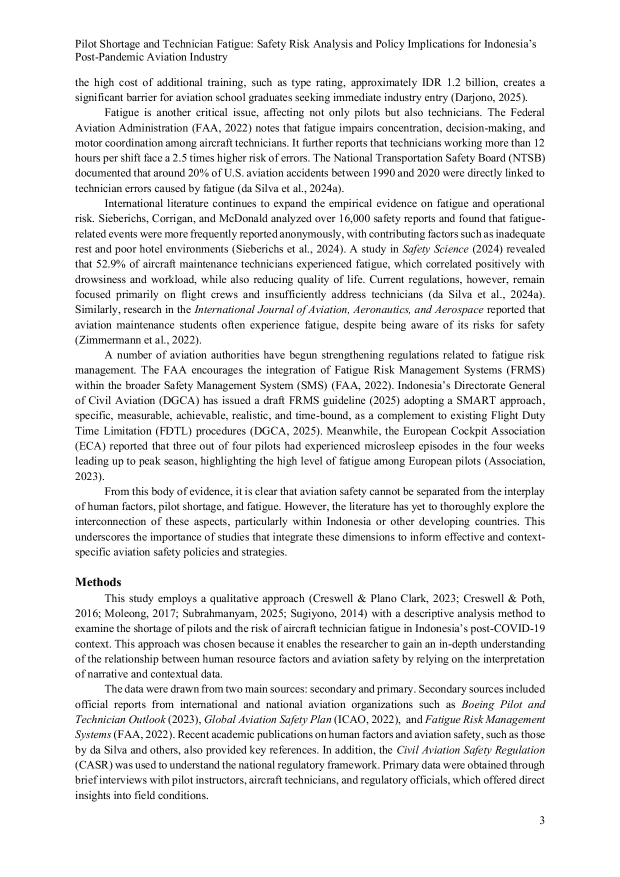 JURIS Pilot Shortage and Technician Fatigue Safety Risk Analysis and Policy Implications for Indonesia s Post Pandemic Aviation Industry
