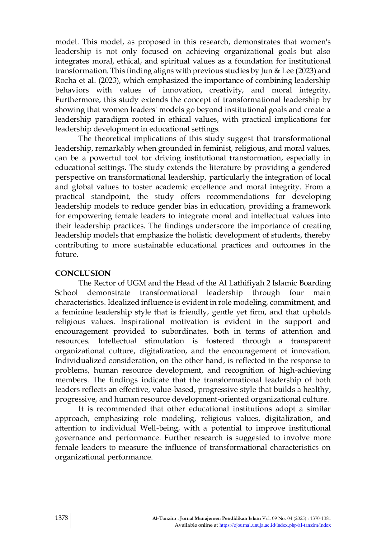 JURIS Women s Transformational Leadership in Educational Institutions from A Gender Perspective