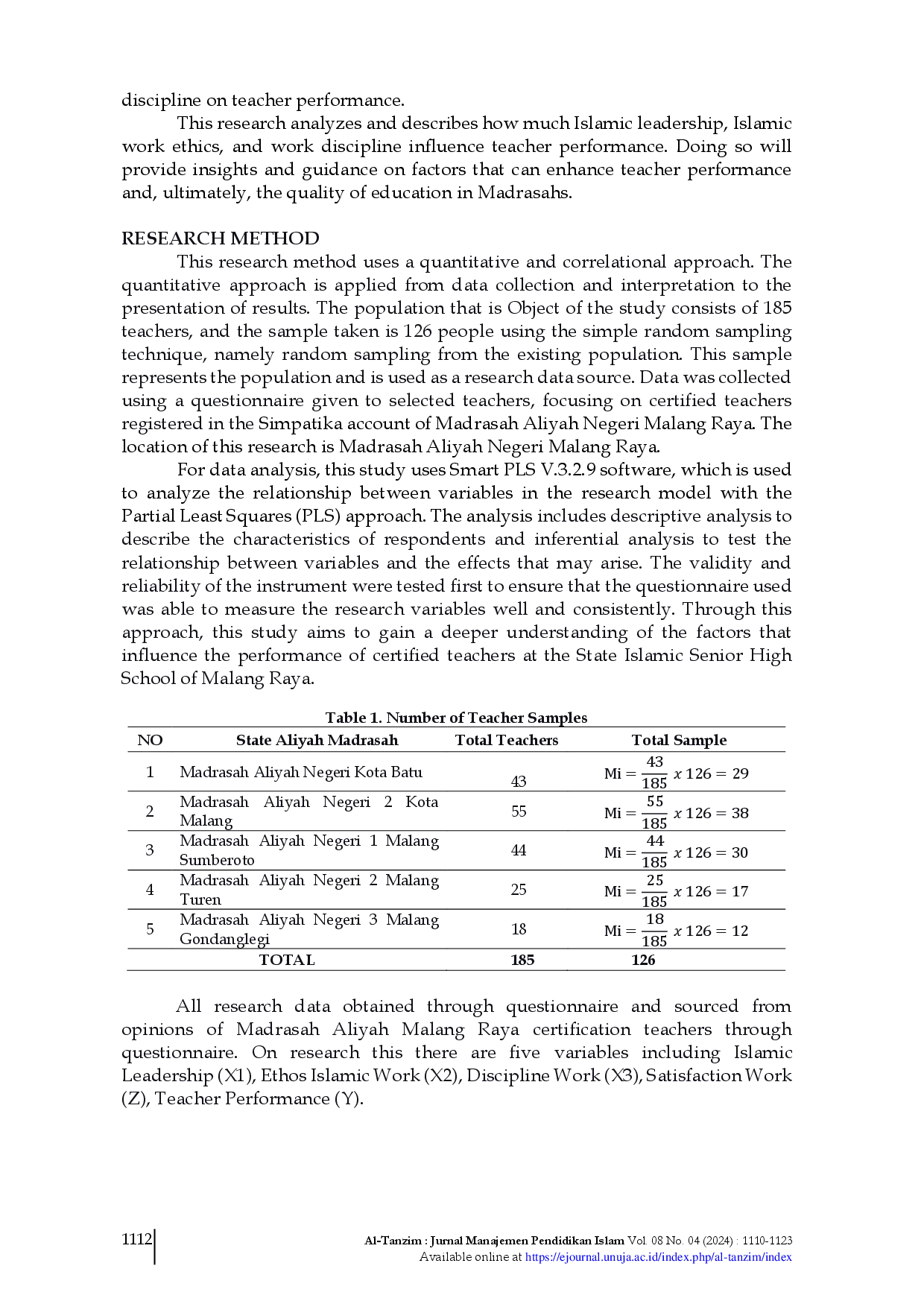 juris Exploring the Impact of Islamic Leadership Work Ethic and Discipline on Job Satisfaction and Teacher Performance in Madrasah