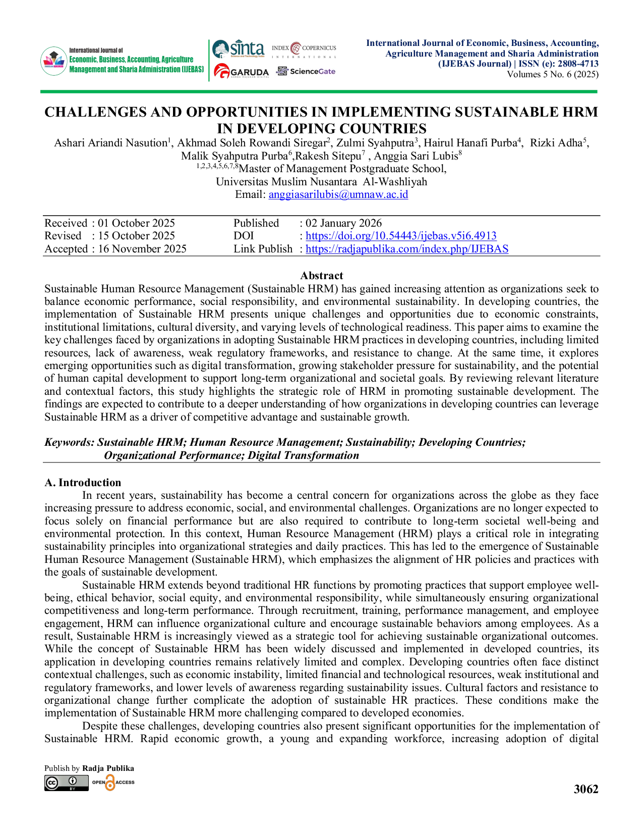 JURIS Challenges and Opportunities in Implementing Sustainable HRM in Developing Countries