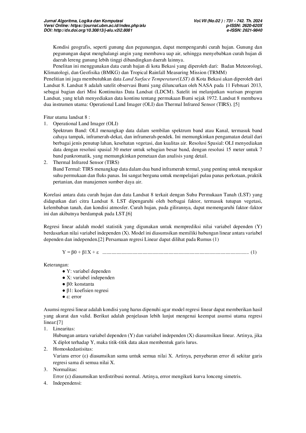 JURIS Optimasi Pertanian Di Bekasi Utara Prediksi Curah Hujan Dan Rekomendasi Tanaman Dengan Menggunakan Model Regresi Linier