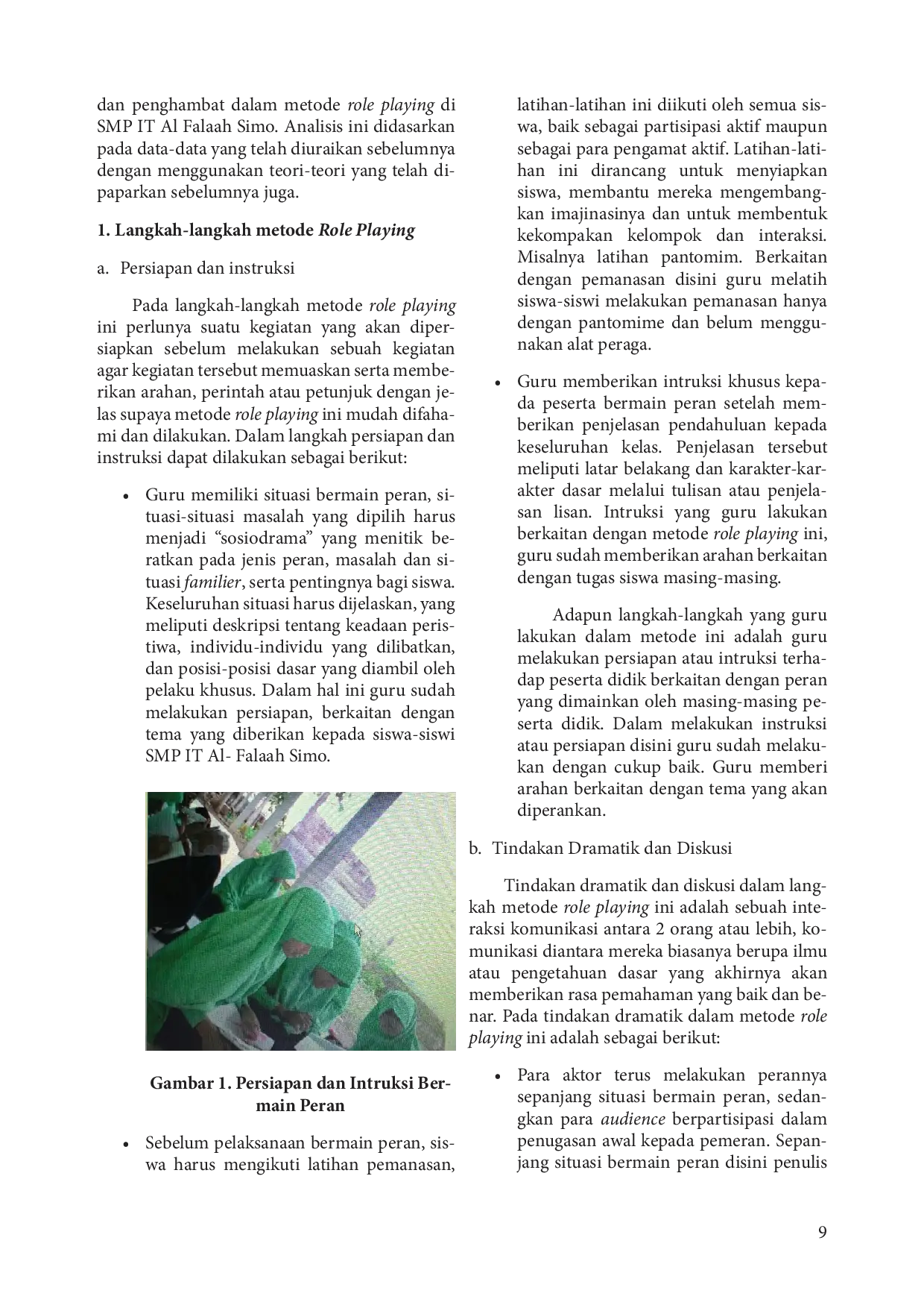 JURIS Penggunaan Metode Role Playing dalam Meningkatkan Kemampuan Berbicara Bahasa Arab di Sekolah Menengah Pertama Islam Terpadu SMP IT Al Falaah Simo